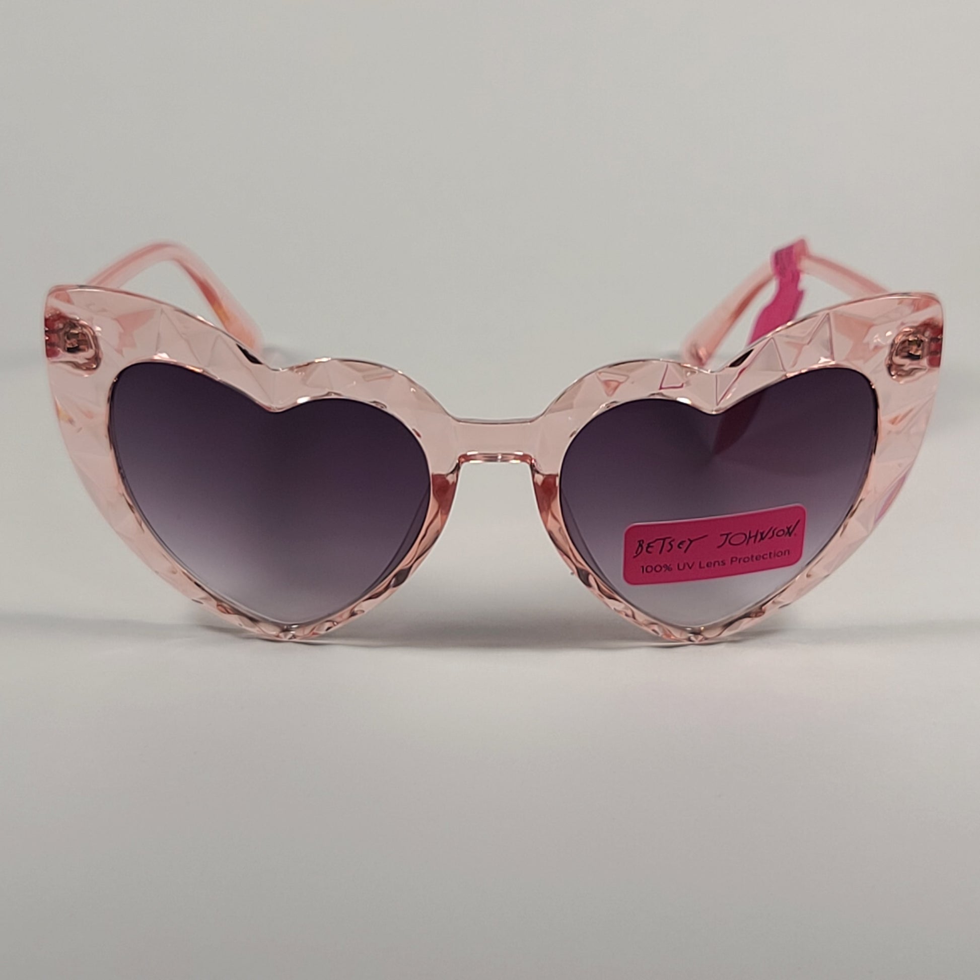 Betsey Johnson Heart Shape Sunglasses Pink Crystal Frame Smoke Gradient Lens 53606FBJ - Sunglasses