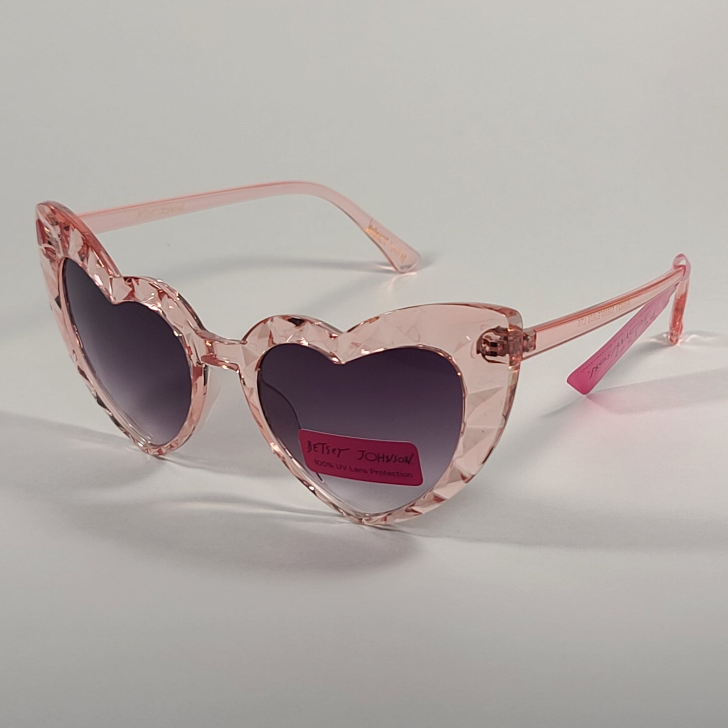 Betsey Johnson Heart Shape Sunglasses Pink Crystal Frame Smoke Gradient Lens 53606FBJ - Sunglasses