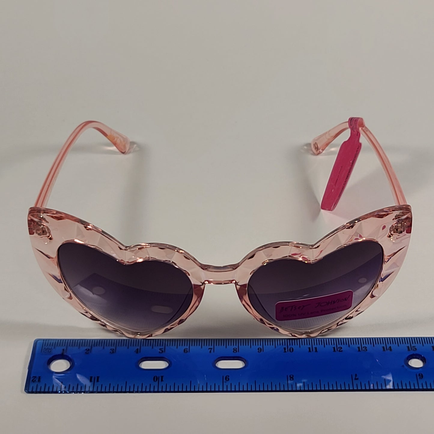 Betsey Johnson Heart Shape Sunglasses Pink Crystal Frame Smoke Gradient Lens 53606FBJ - Sunglasses