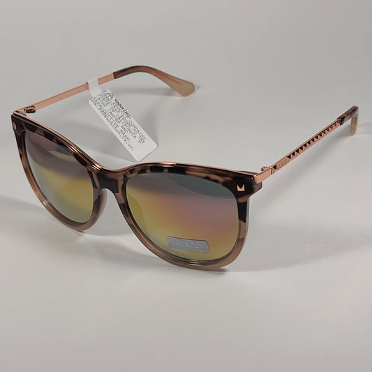 Guess Oversized Designer Sunglasses Pink Tortoise Rose Gold Frame Rose Gold Mirror Lens GF0302 56U - Sunglasses