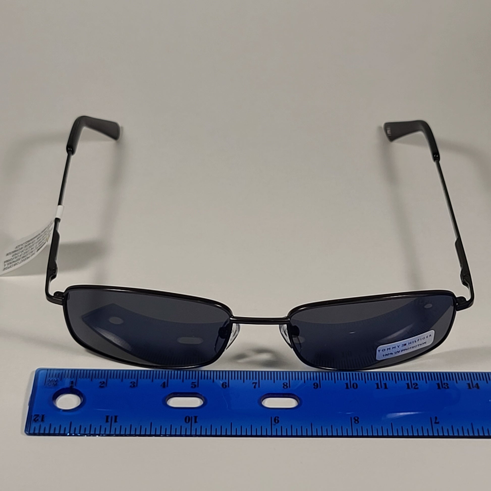 Tommy Hilfiger Newt Small Rectangular Sunglasses Gunmetal Frame Gray Lens NEWT MM OM535 - Sunglasses