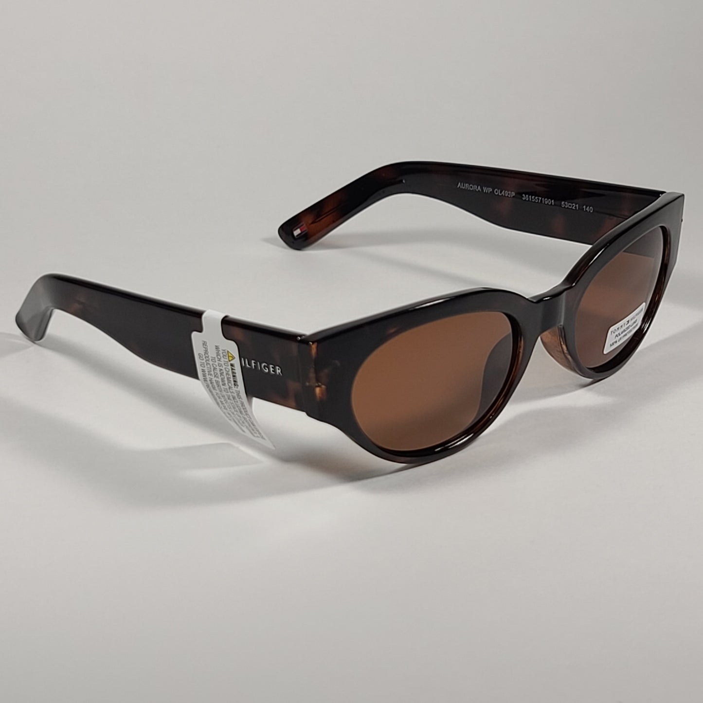 Tommy Hilfiger Polarized Cat Eye Geometric Sunglasses Brown Tortoise Frame Brown Lens AURORA WP OL493P - Sunglasses