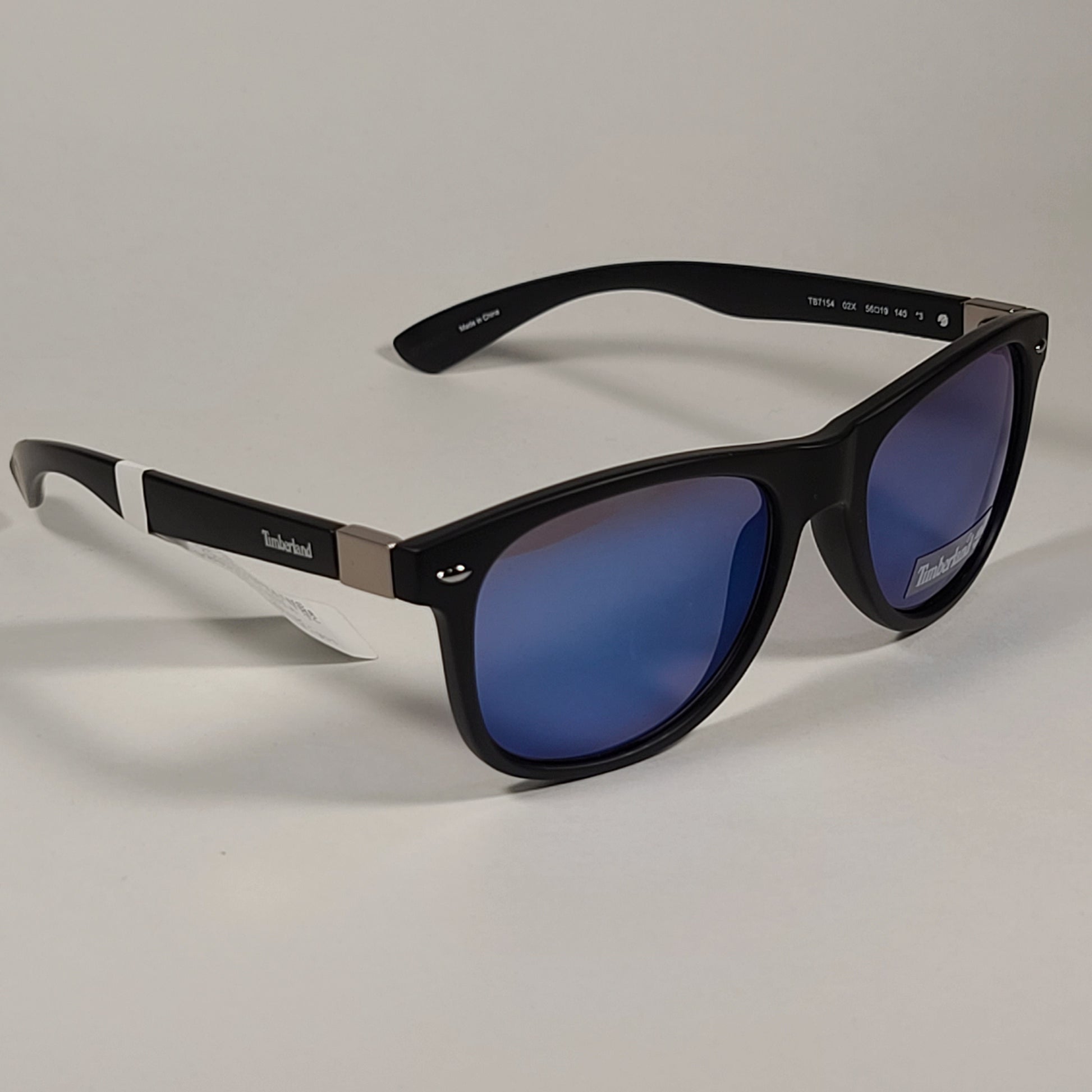 Timberland Square Sunglasses Matte Black Frame Blue Mirror Flash Lens TB7154 02X - Sunglasses