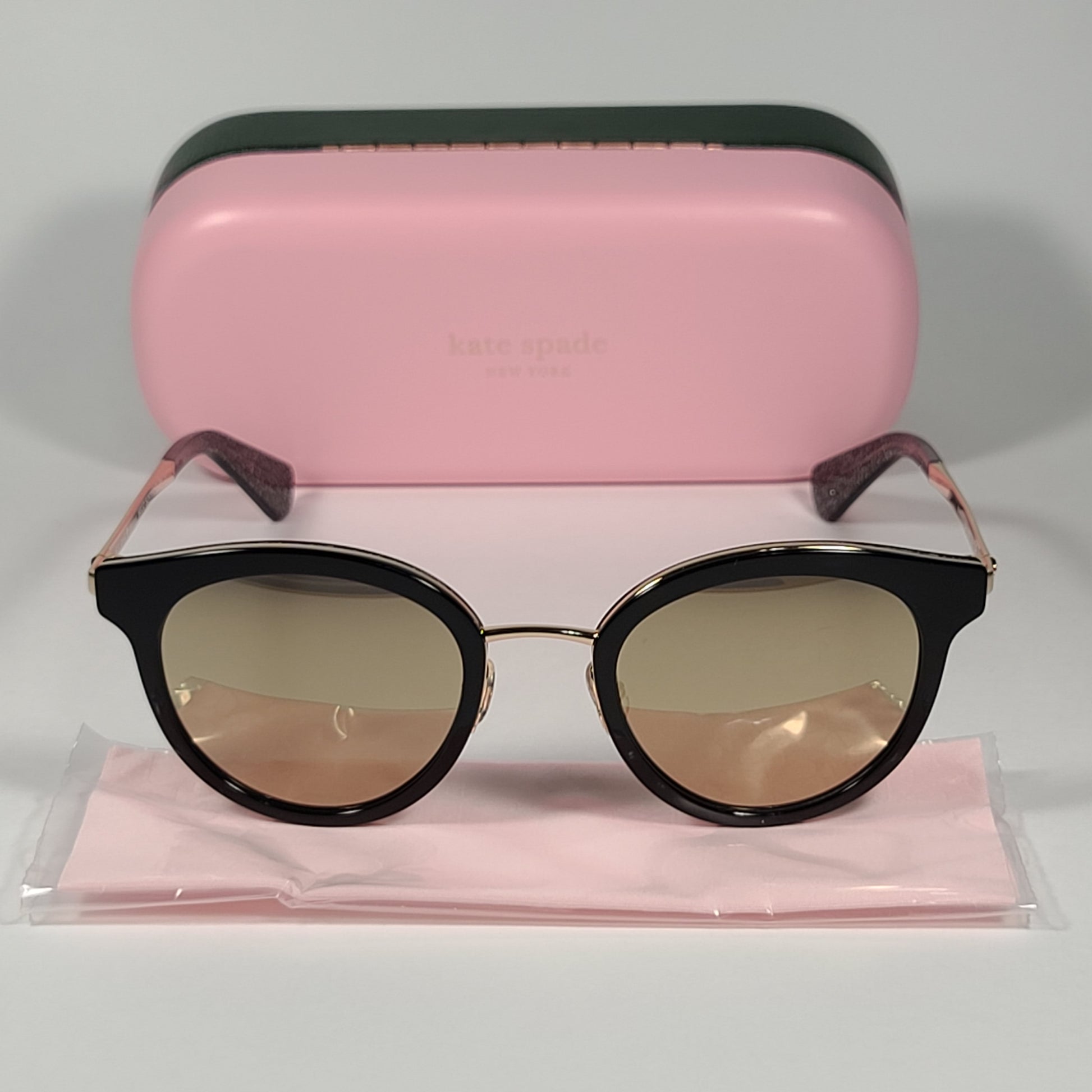 Kate Spade LISANNE/F/S 807UE Round Sunglasses Gold Black Glitter Frame Gold Mirror Lens - Sunglasses