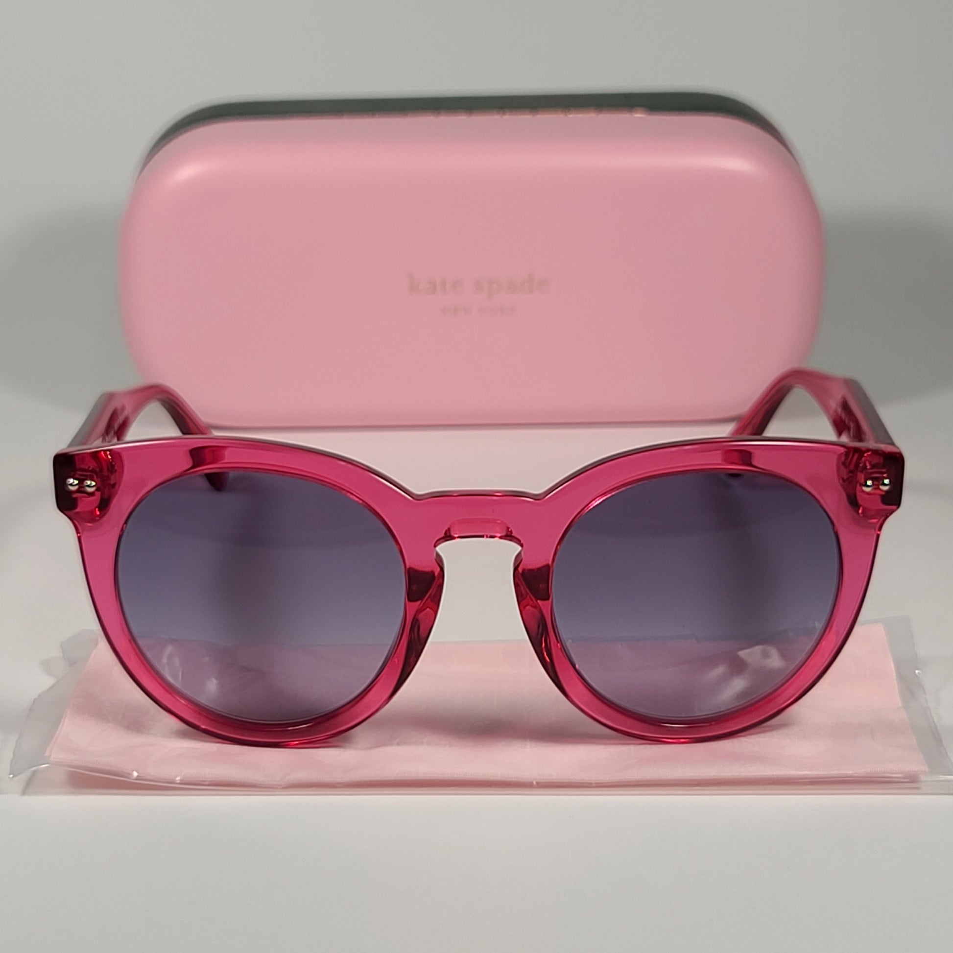 Kate Spade Alexus/S 3DVGB Round Sunglasses Pink Crystal Frame Gray Gradient Lens - Sunglasses