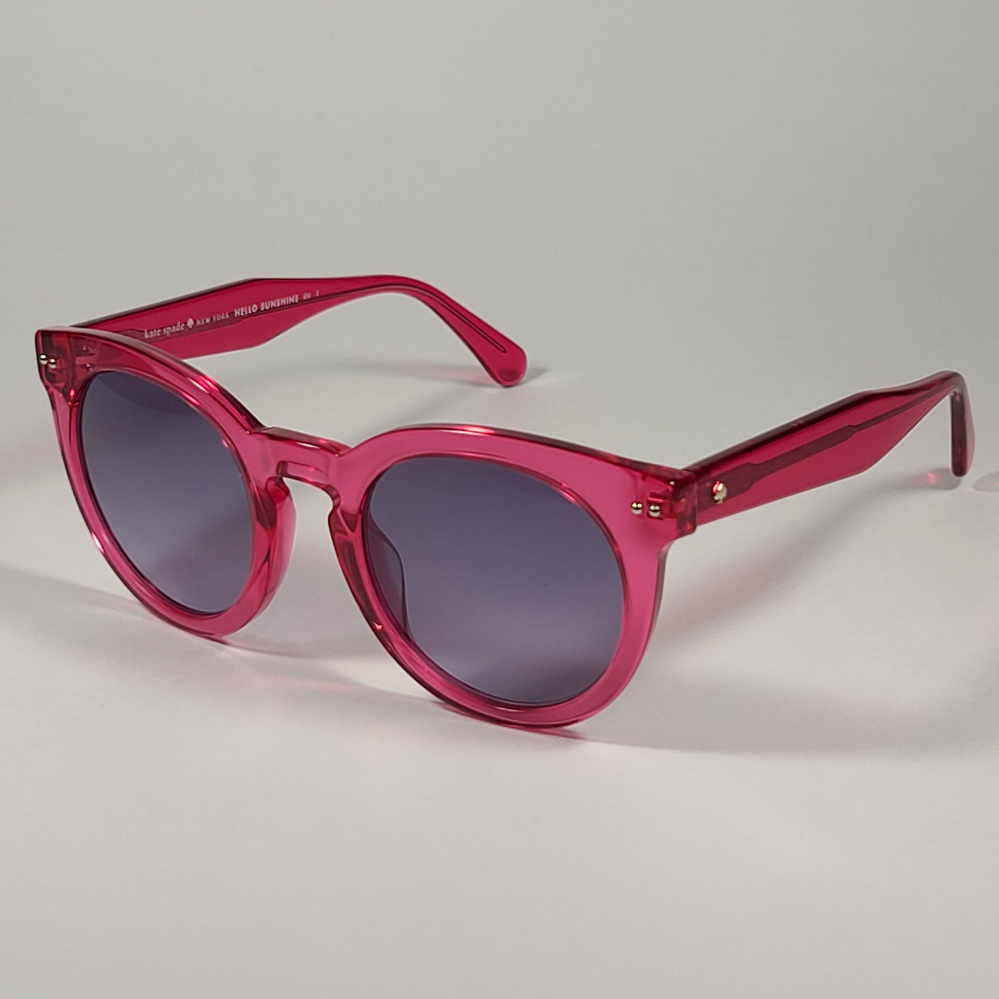 Kate Spade Alexus/S 3DVGB Round Sunglasses Pink Crystal Frame Gray Gradient Lens - Sunglasses