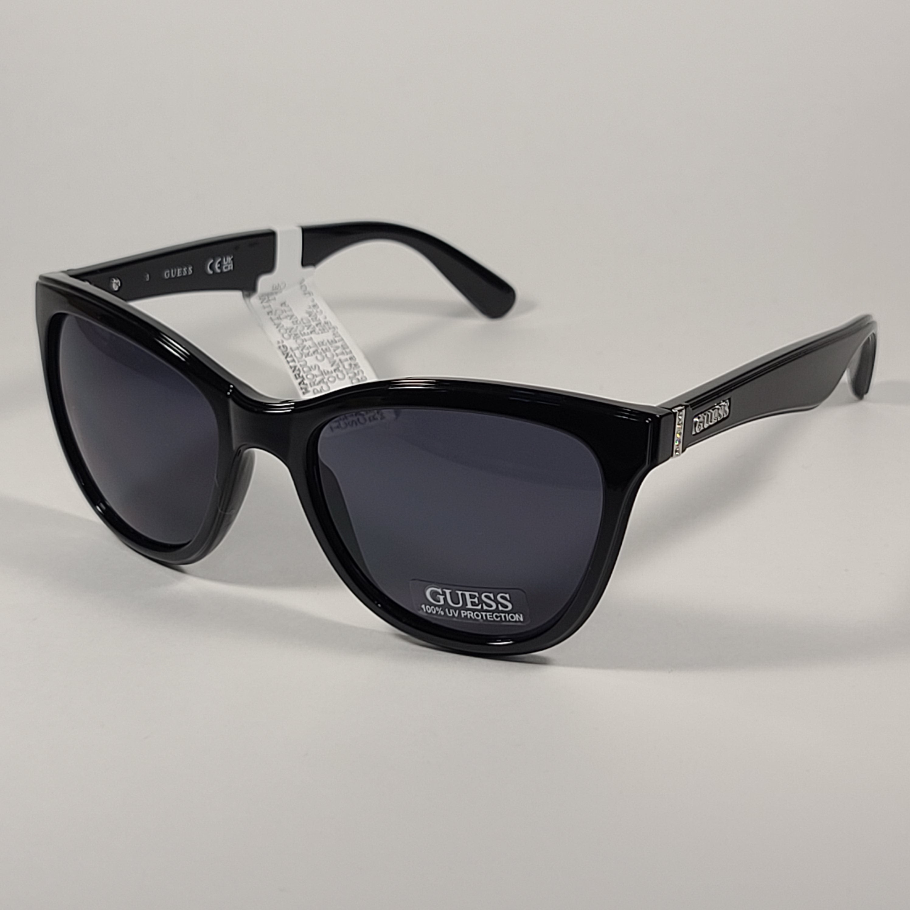 Guess Designer Sunglasses Rhinestone Temples Shiny Black Frame Gray Lens  GF0296 01A