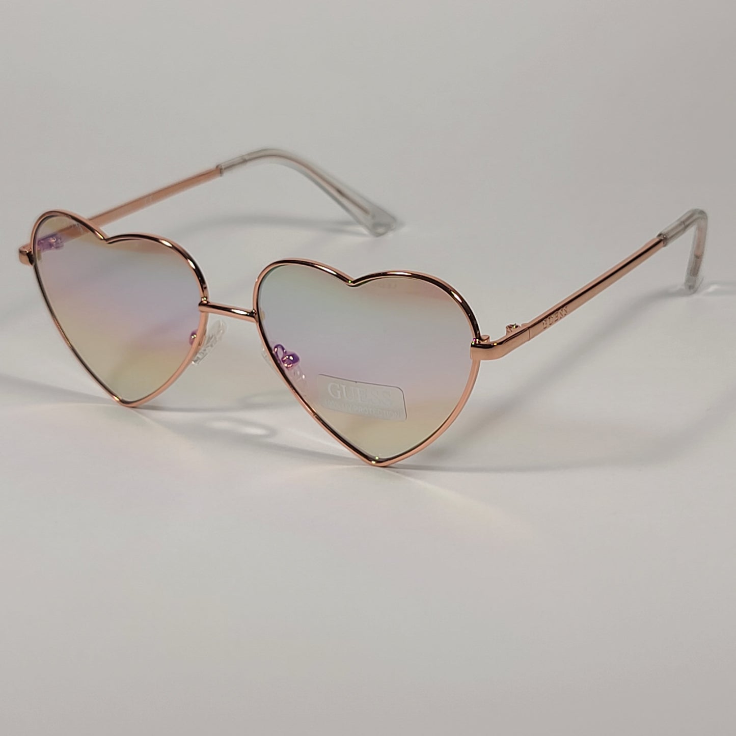 Guess Small Heart Sunglasses Gold Tone Metal Frame Rainbow Flash Lens GF4008 32W - Sunglasses