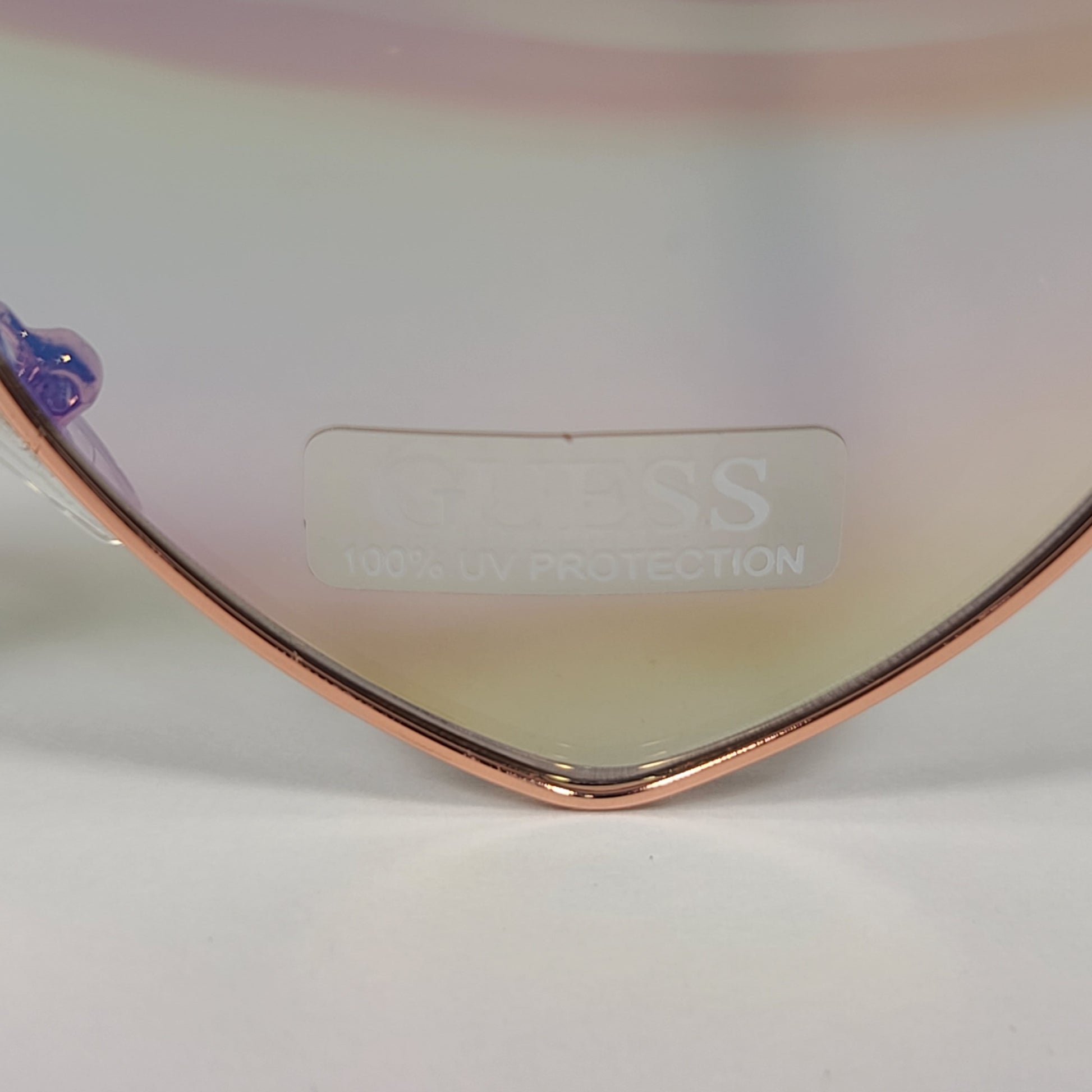 Guess Small Heart Sunglasses Gold Tone Metal Frame Rainbow Flash Lens GF4008 32W - Sunglasses