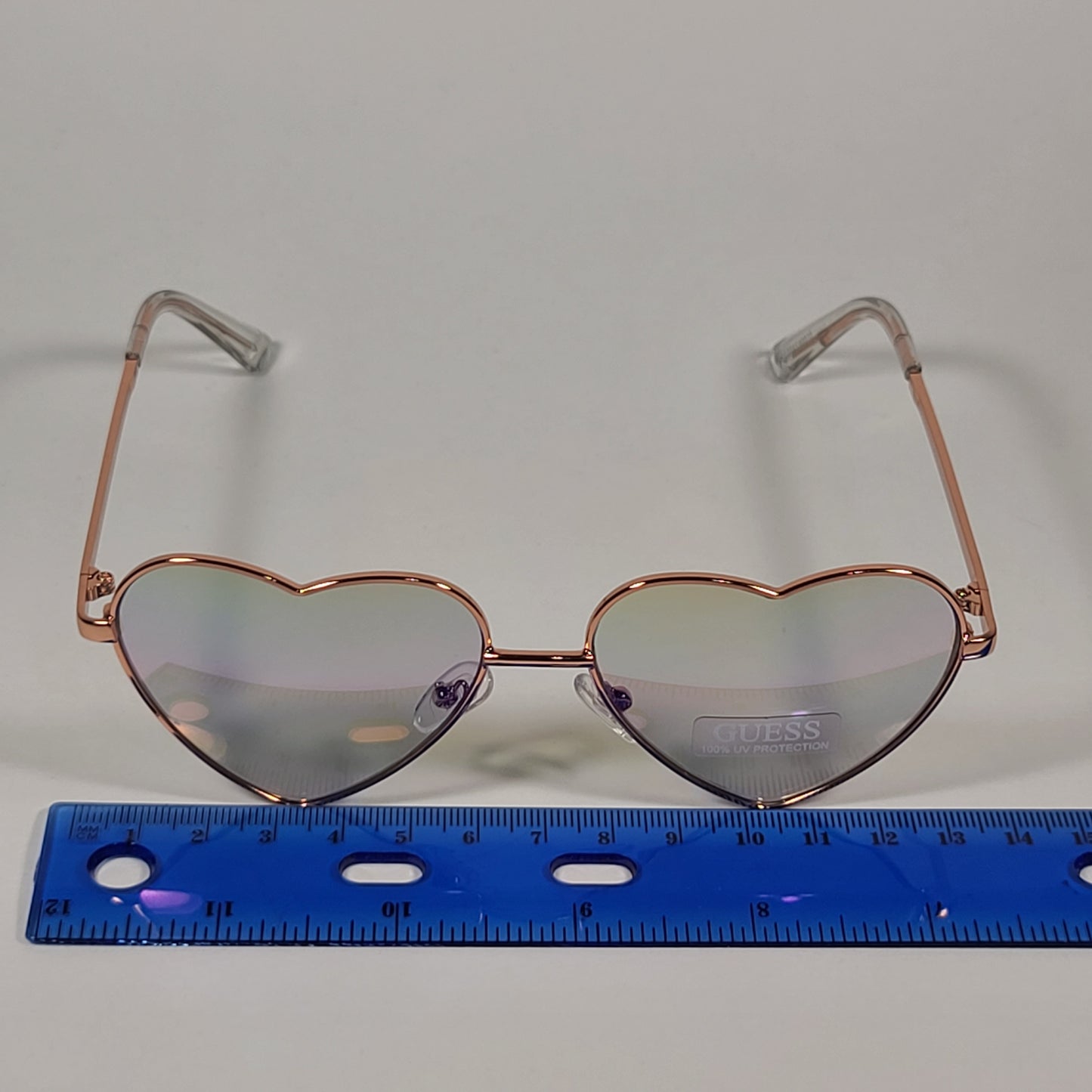 Guess Small Heart Sunglasses Gold Tone Metal Frame Rainbow Flash Lens GF4008 32W - Sunglasses