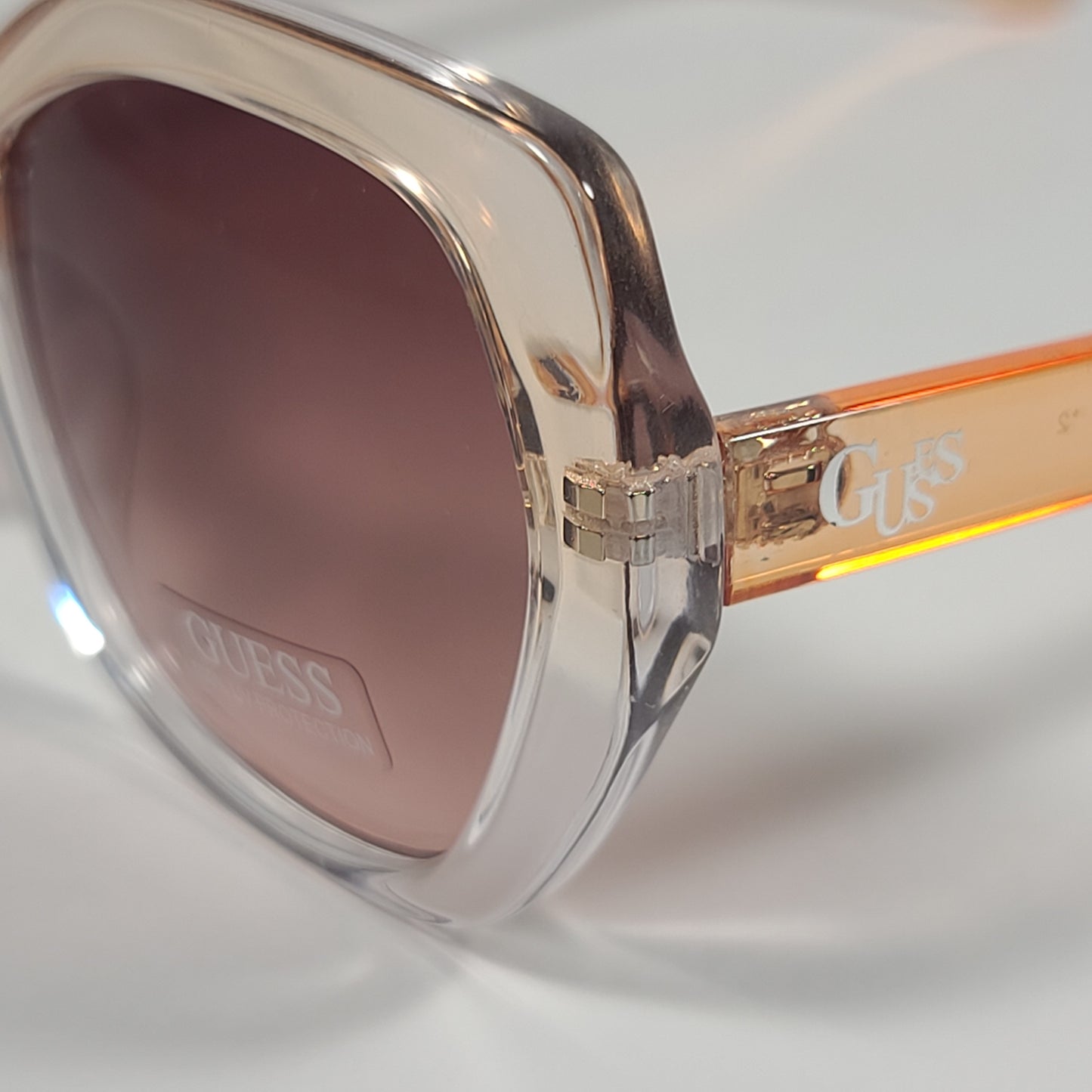 Guess Oversized Sunglasses Orange Crystal Frame Brown Gradient Lens GF0390 72T - Sunglasses