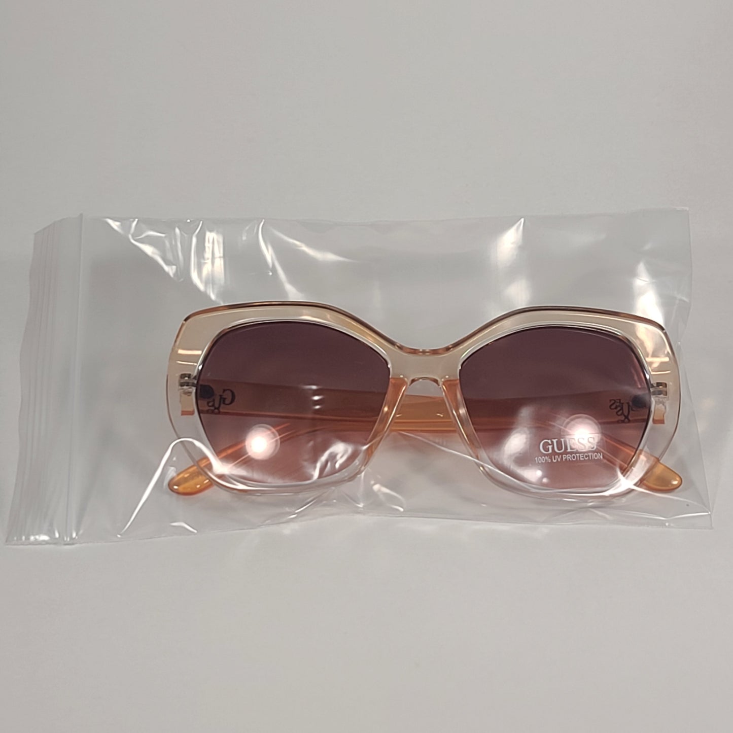 Guess Oversized Sunglasses Orange Crystal Frame Brown Gradient Lens GF0390 72T - Sunglasses