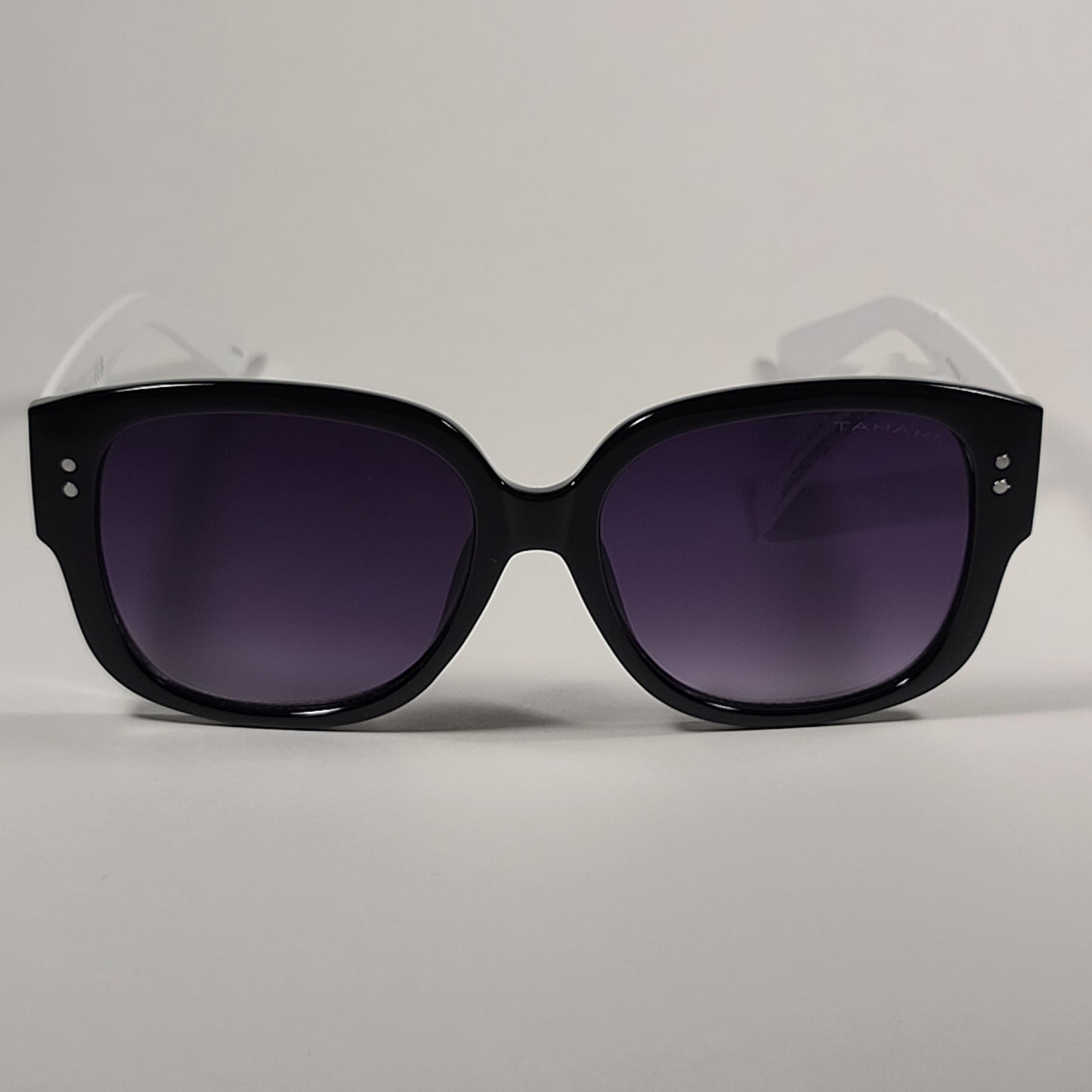 Tahari Oversize Square Sunglasses Black White Frame Smoke Gradient Lens TH857 OXWH - Sunglasses