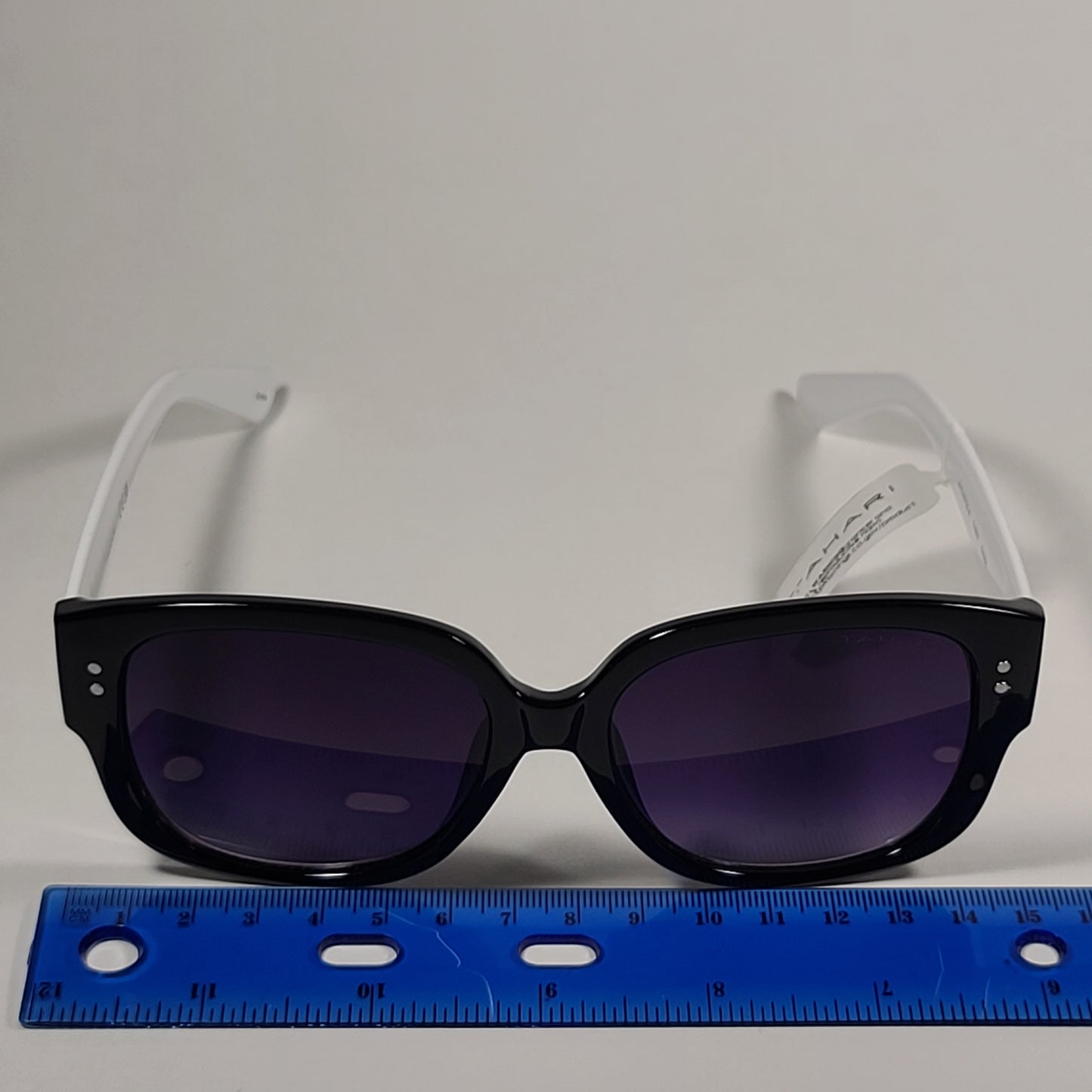 Tahari Oversize Square Sunglasses Black White Frame Smoke Gradient Lens TH857 OXWH - Sunglasses