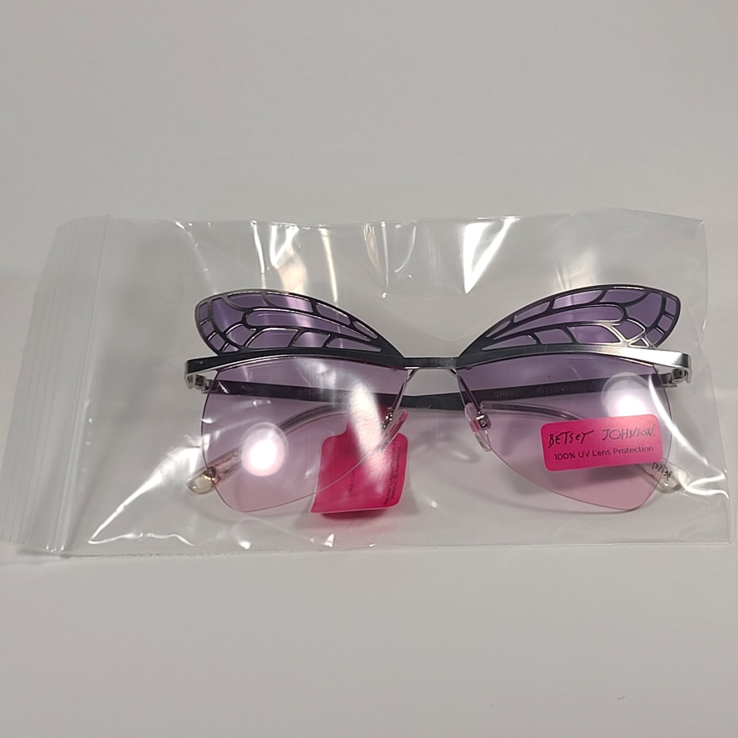 Betsey Johnson Rimless Butterfly Sunglasses Silver Frame Purple To Pink Gradient Lens