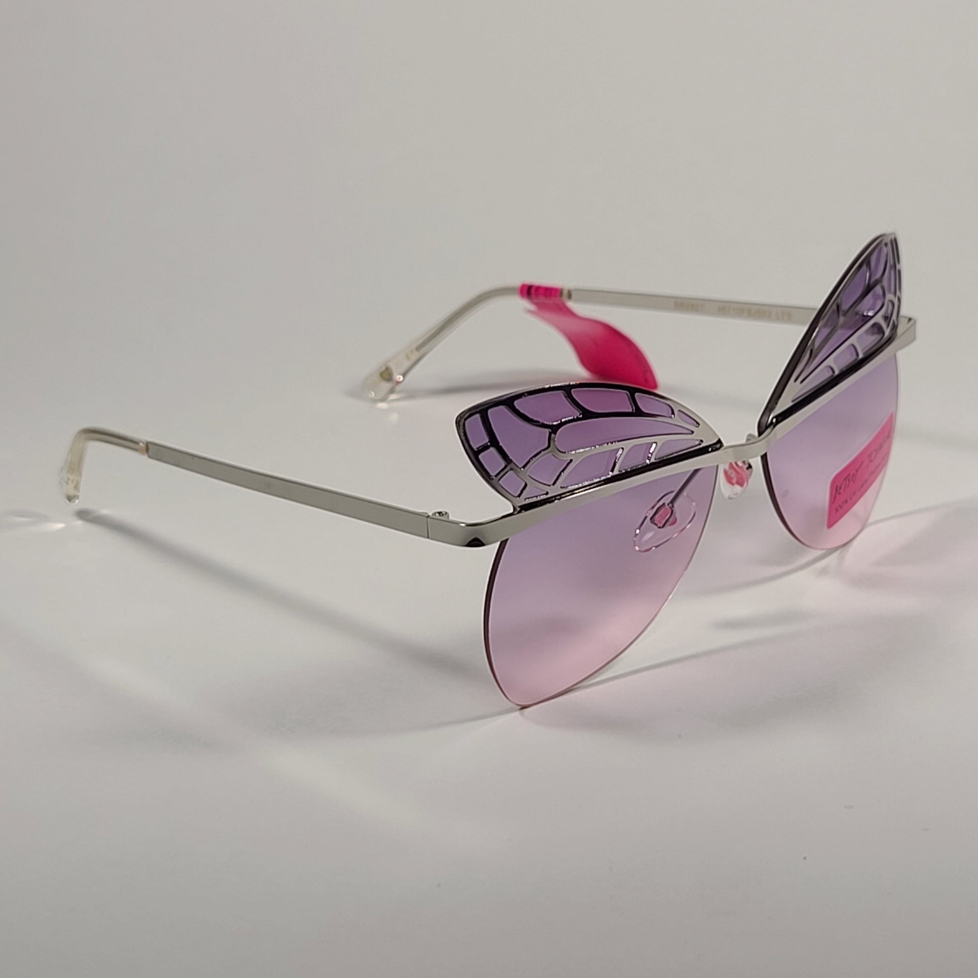 Betsey Johnson Rimless Butterfly Sunglasses Silver Frame Purple To Pink Gradient Lens