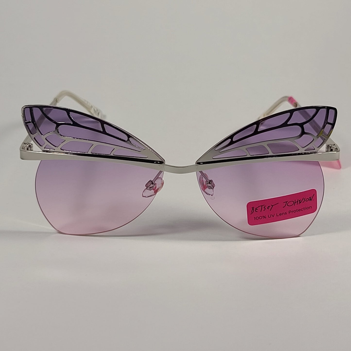 Betsey Johnson Rimless Butterfly Sunglasses Silver Frame Purple To Pink Gradient Lens