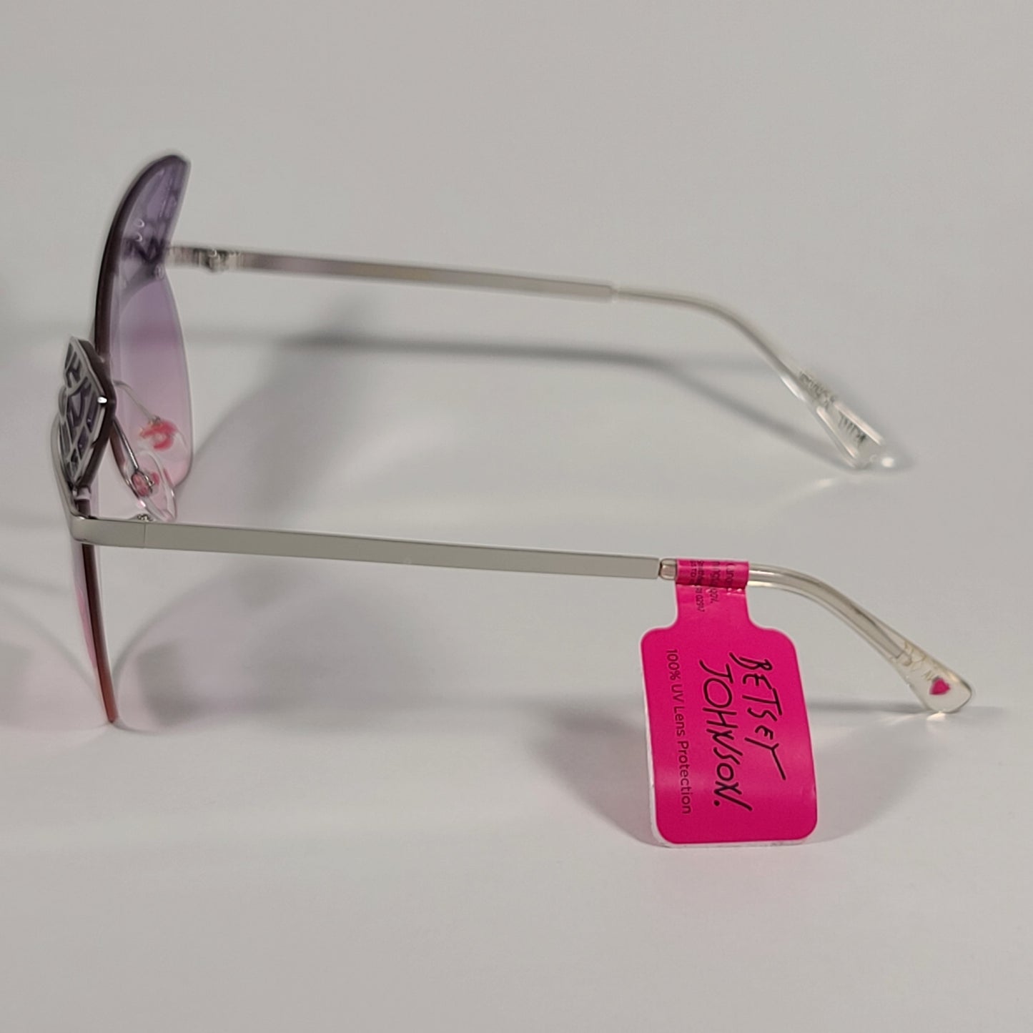 Betsey Johnson Rimless Butterfly Sunglasses Silver Frame Purple To Pink Gradient Lens