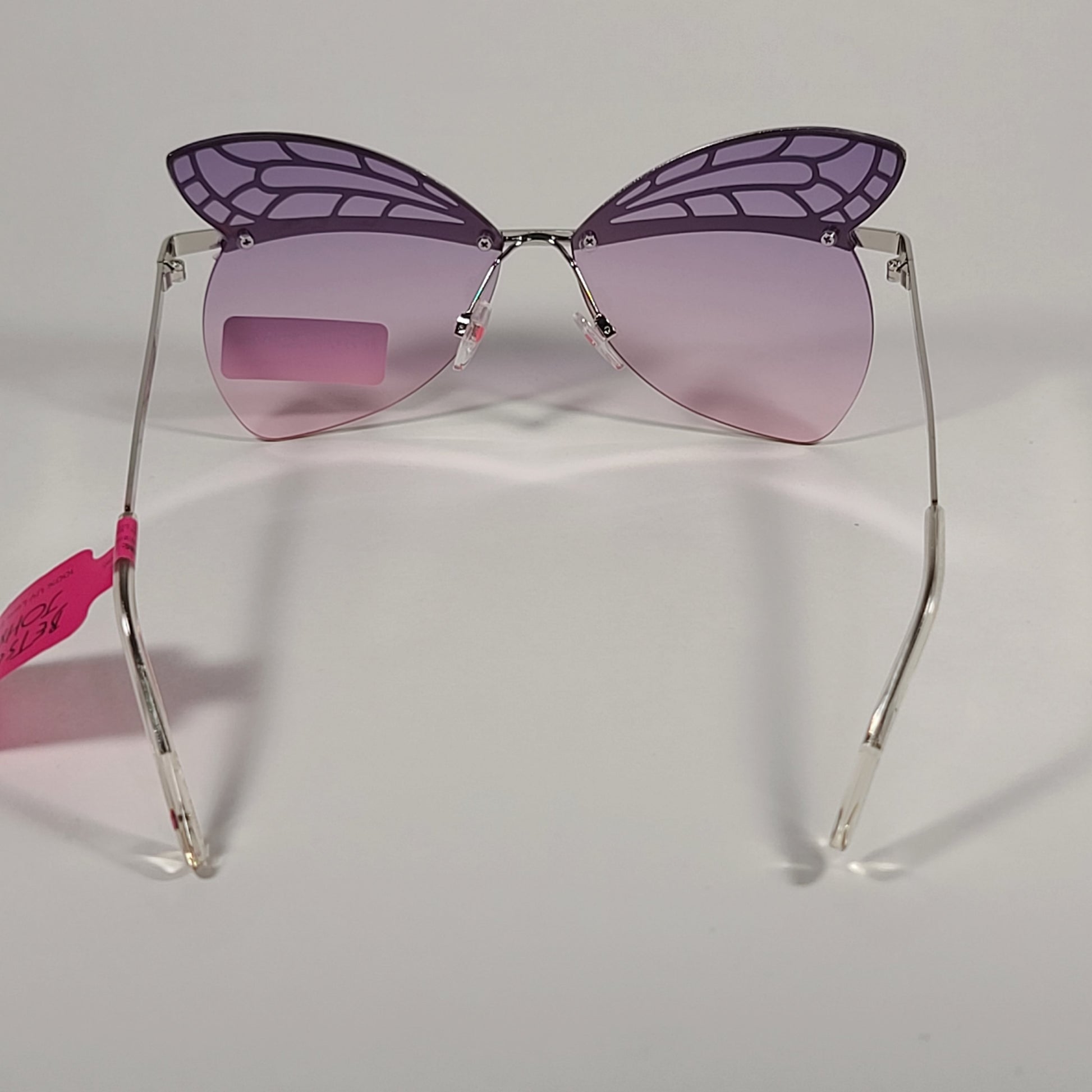 Betsey Johnson Rimless Butterfly Sunglasses Silver Frame Purple To Pink Gradient Lens