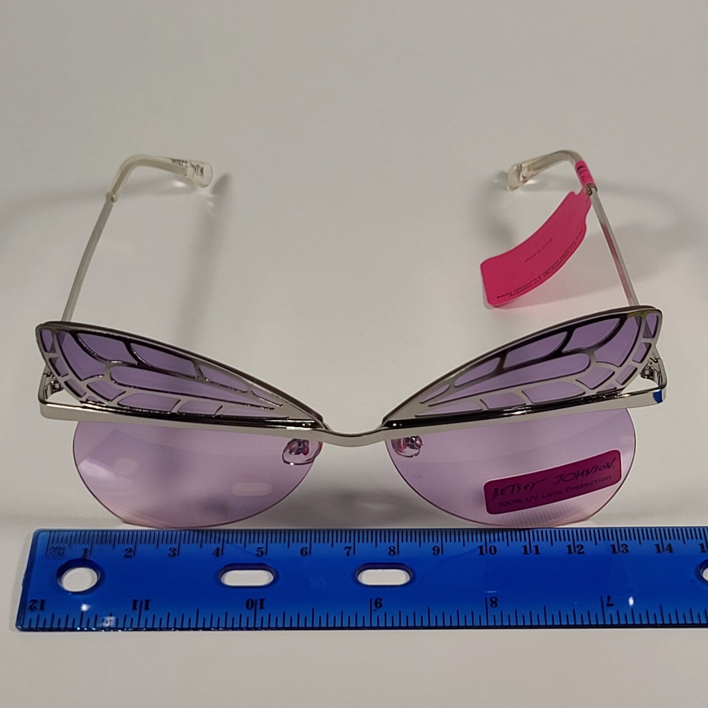 Betsey Johnson Rimless Butterfly Sunglasses Silver Frame Purple To Pink Gradient Lens