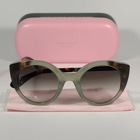 Kate Spade NORINA/S XGW9K Round Cat Eye Sunglasses Green Gold Brown Tortoise Frame Gray Gradient Lens - Sunglasses