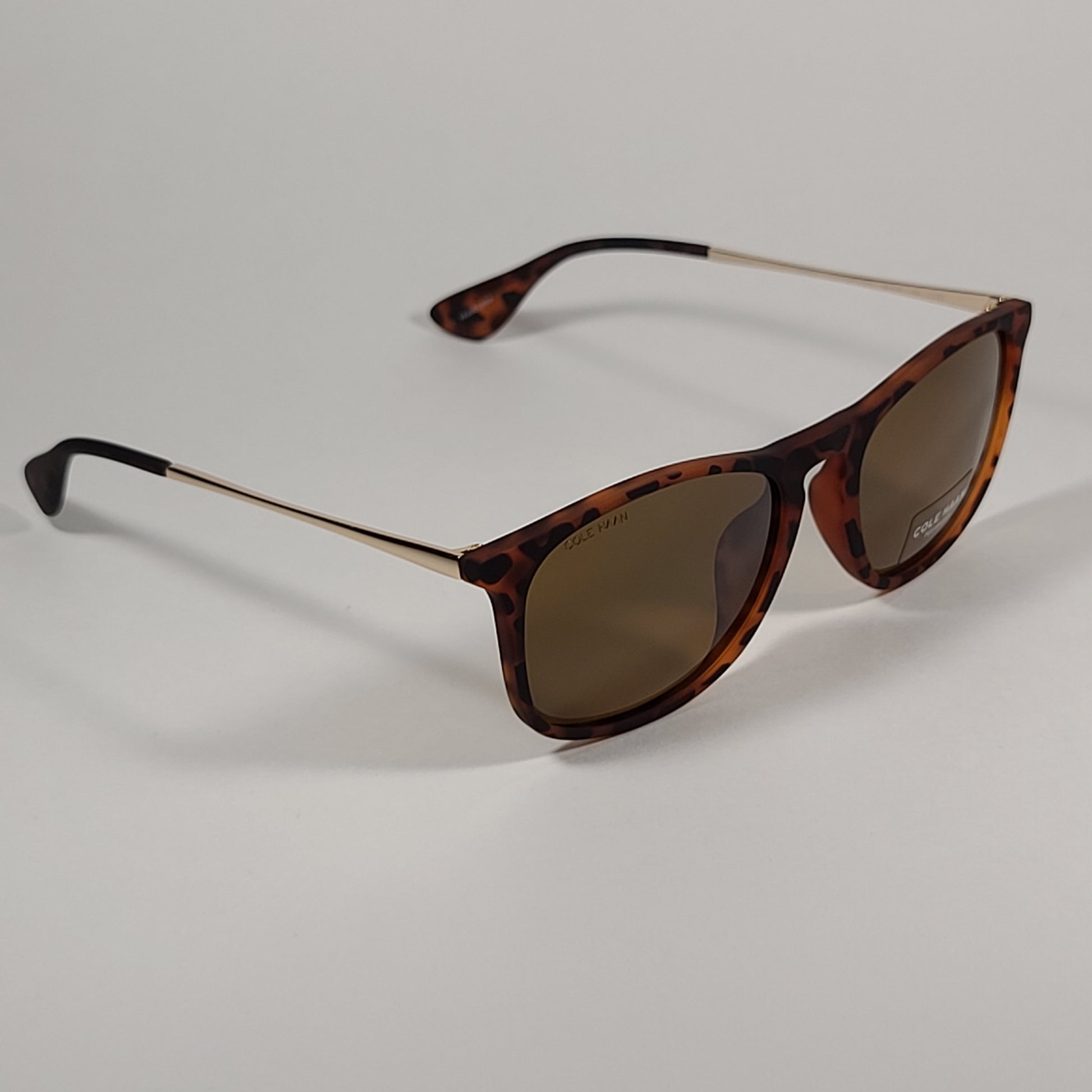 Cole Haan CH8507 215 Polarized Key Hole Sunglasses Matte Tortoise And Gold Frame Brown Lens - Sunglasses