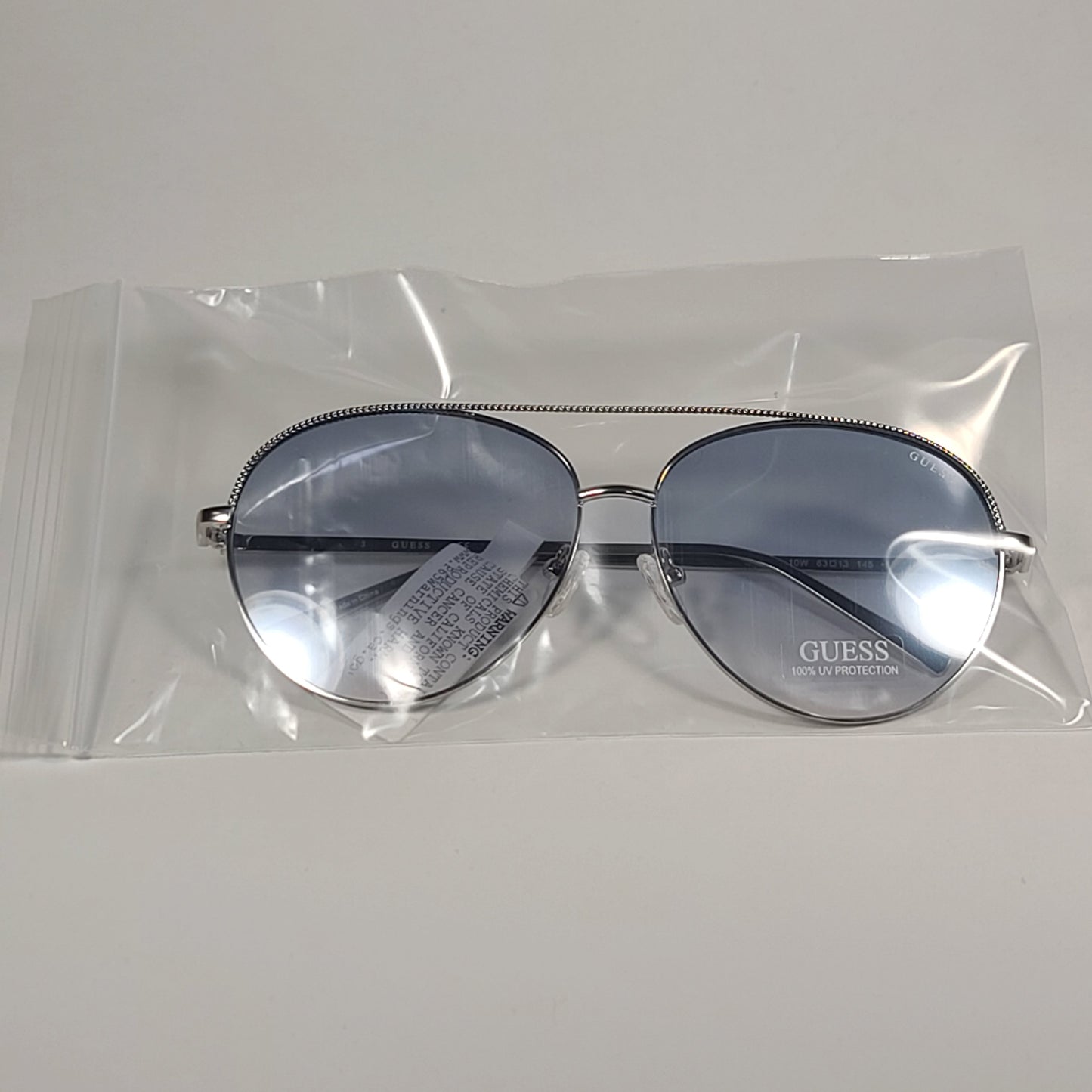 Guess Aviator Pilot Sunglasses Silver Tone Metal Light Blue Gradient Lens GF0391 10W - Sunglasses