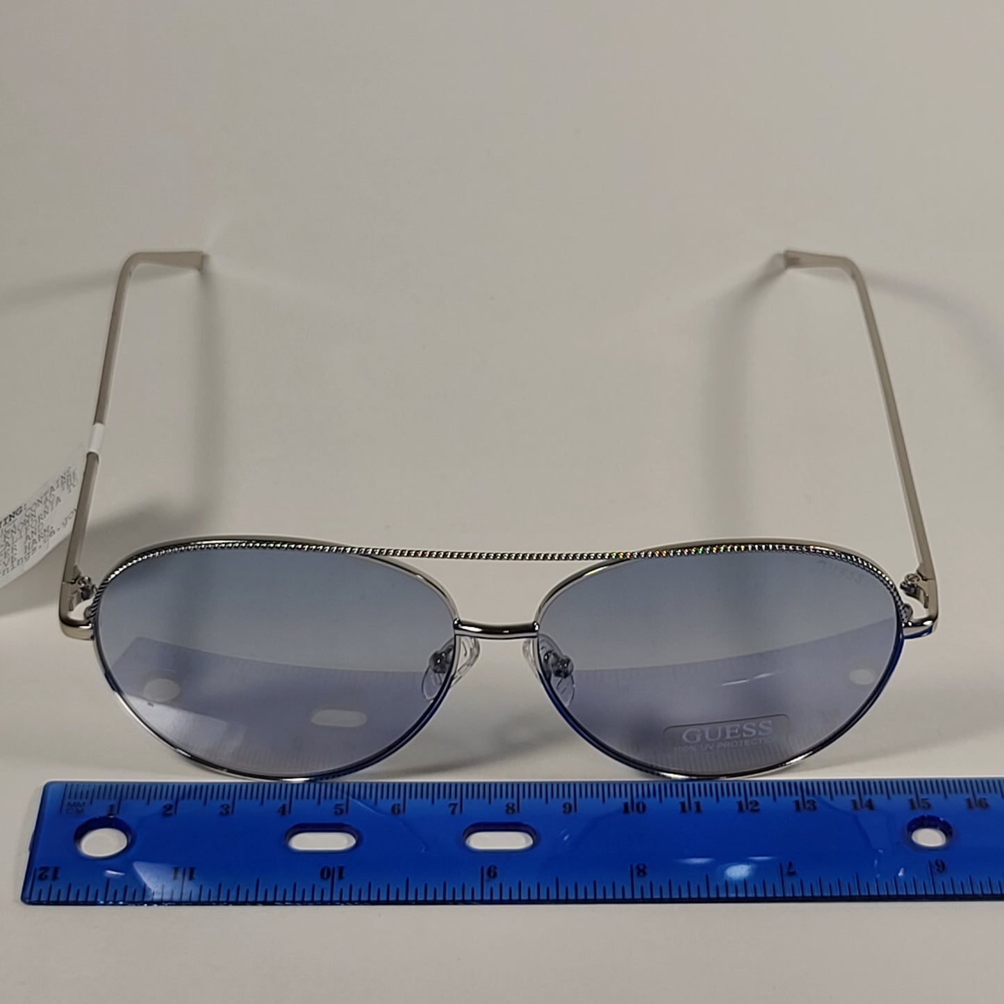Guess Aviator Pilot Sunglasses Silver Tone Metal Light Blue Gradient Lens GF0391 10W - Sunglasses
