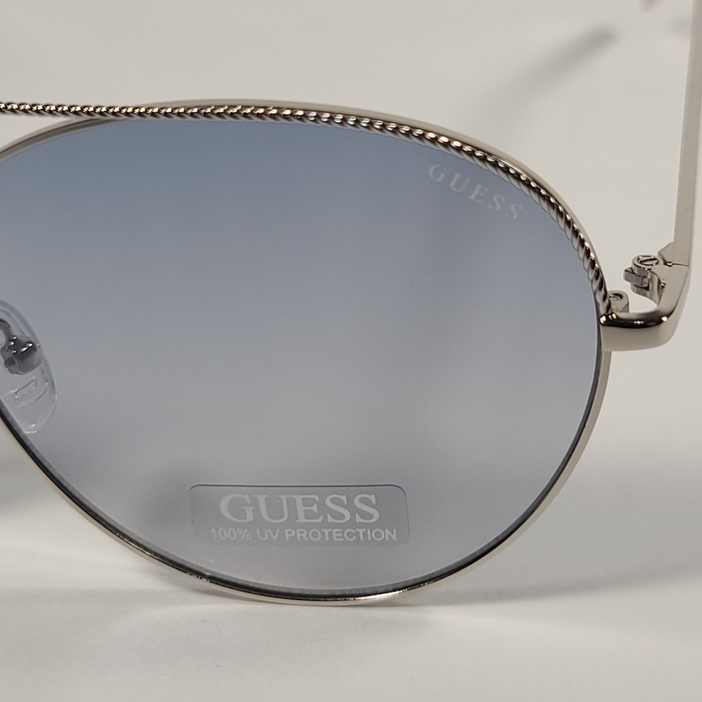 Guess Aviator Pilot Sunglasses Silver Tone Metal Light Blue Gradient Lens GF0391 10W - Sunglasses