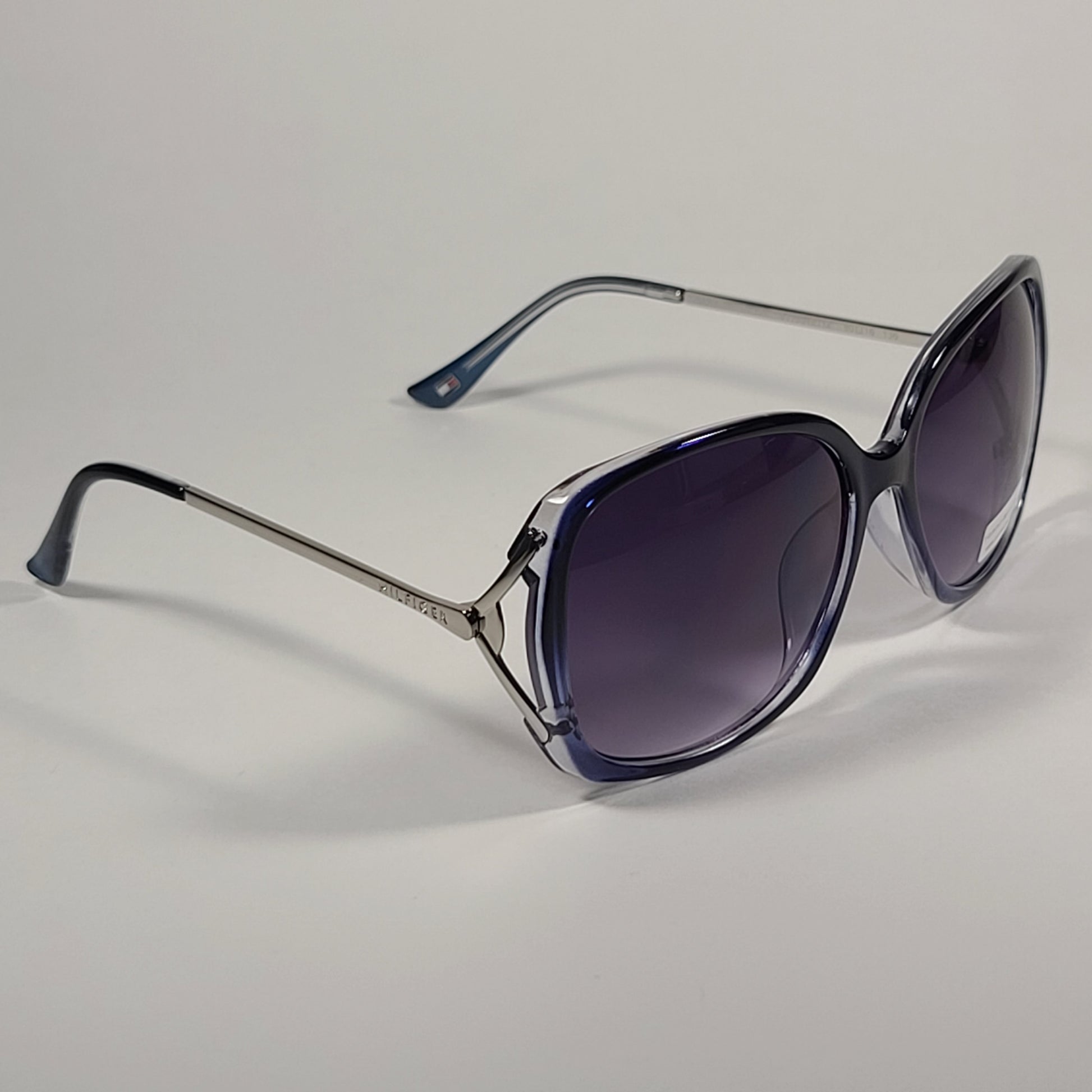 Tommy Hilfiger Nana Oversize Sunglasses Blue Silver Frame Smoke Gradient Lens NANA WP OL554 - Sunglasses