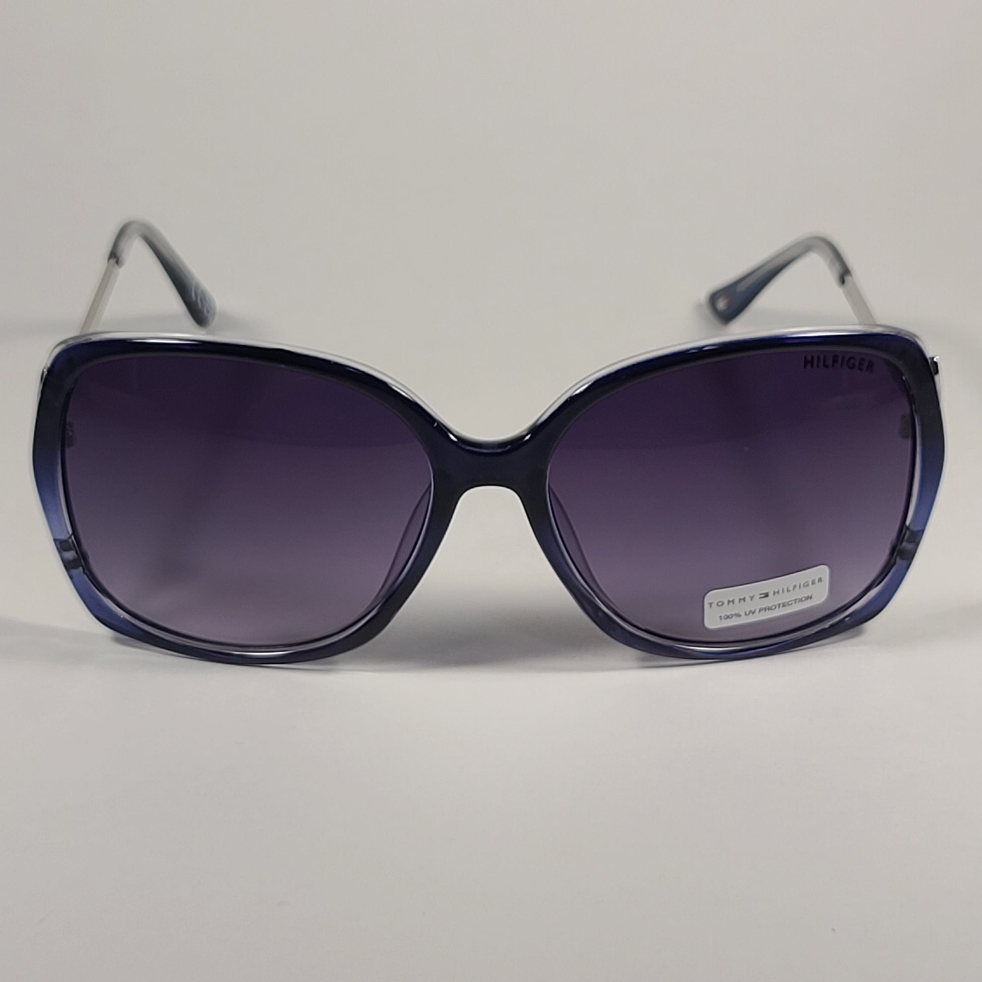 Tommy Hilfiger Nana Oversize Sunglasses Blue Silver Frame Smoke Gradient Lens NANA WP OL554 - Sunglasses