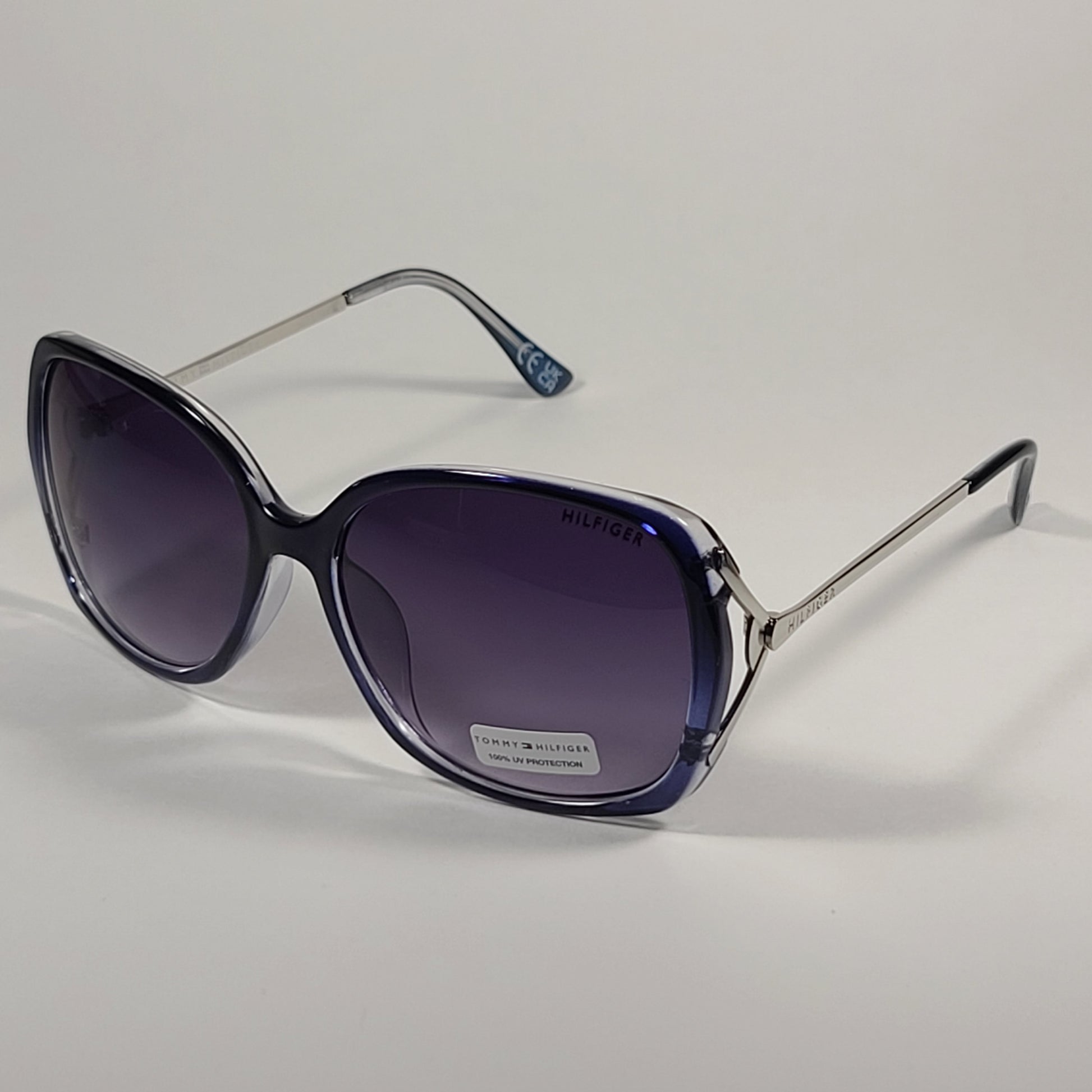 Tommy Hilfiger Nana Oversize Sunglasses Blue Silver Frame Smoke Gradient Lens NANA WP OL554 - Sunglasses