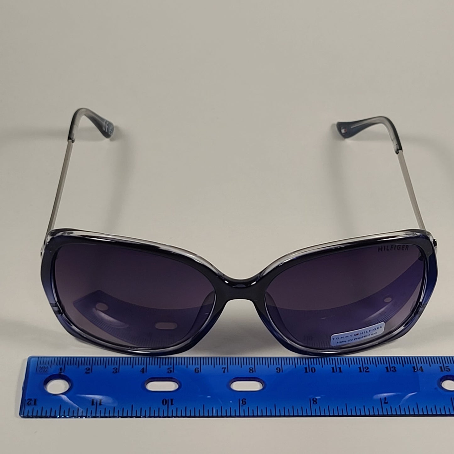 Tommy Hilfiger Nana Oversize Sunglasses Blue Silver Frame Smoke Gradient Lens NANA WP OL554 - Sunglasses