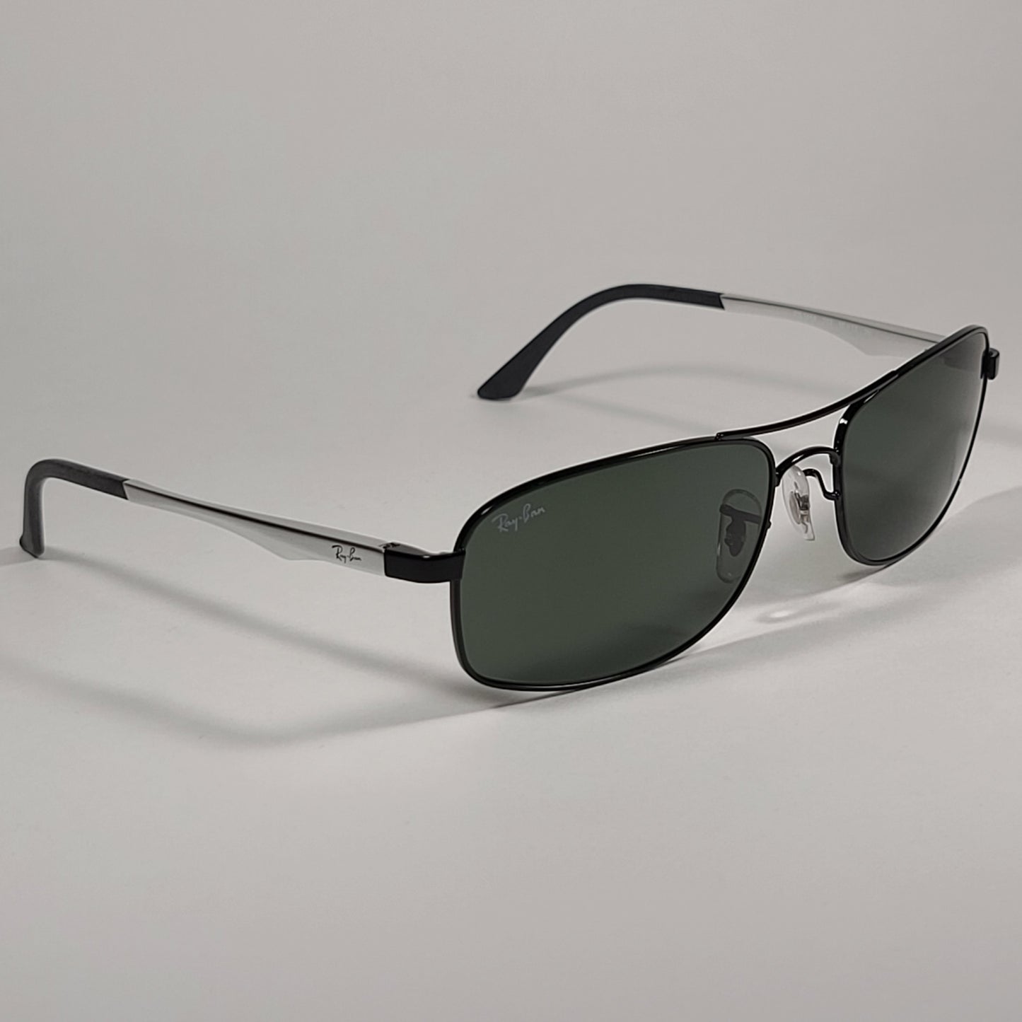 Ray-Ban Active Lifestyle Rectangle Sunglasses Black Silver Green Lens RB3484 002 - Sunglasses