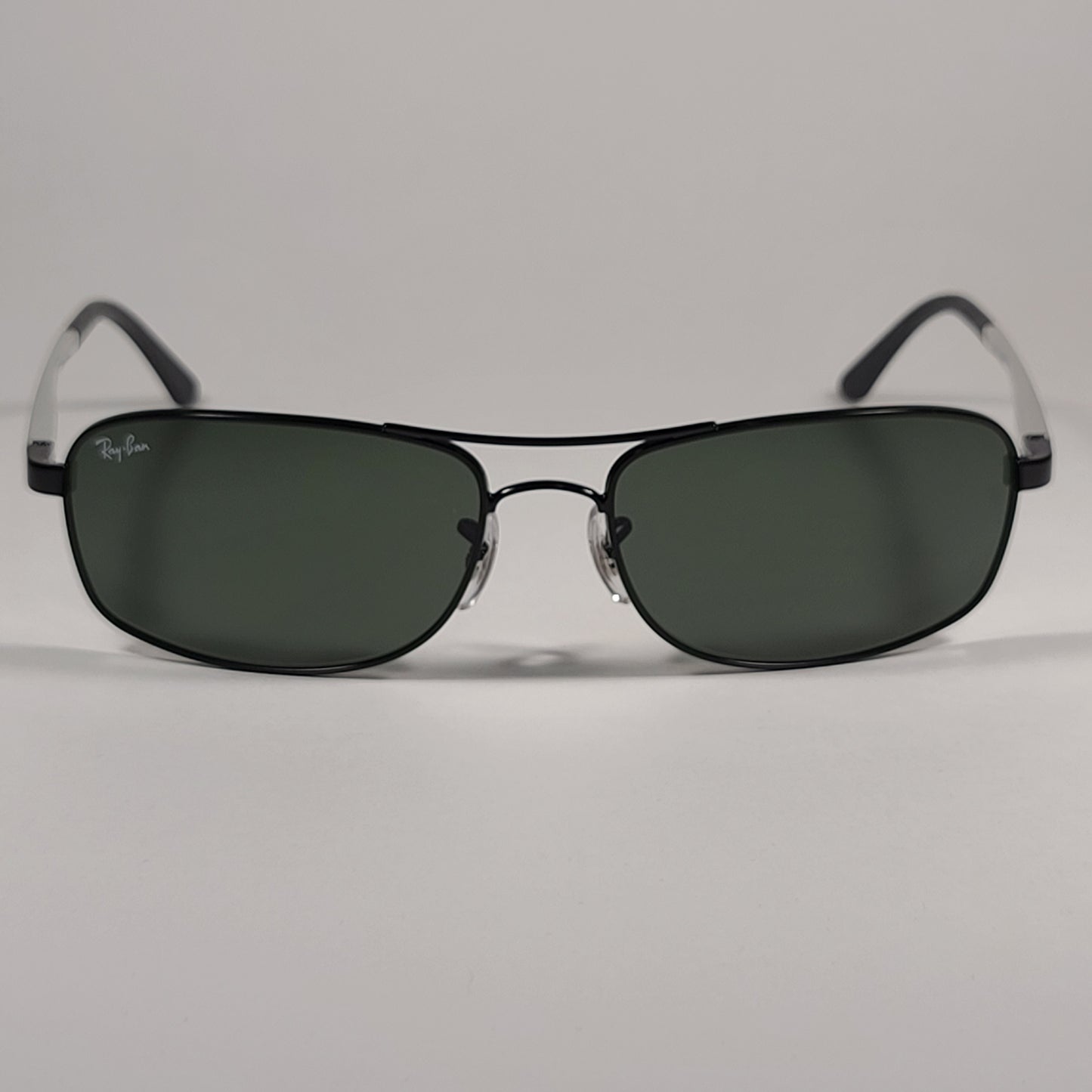 Ray-Ban Active Lifestyle Rectangle Sunglasses Black Silver Green Lens RB3484 002 - Sunglasses