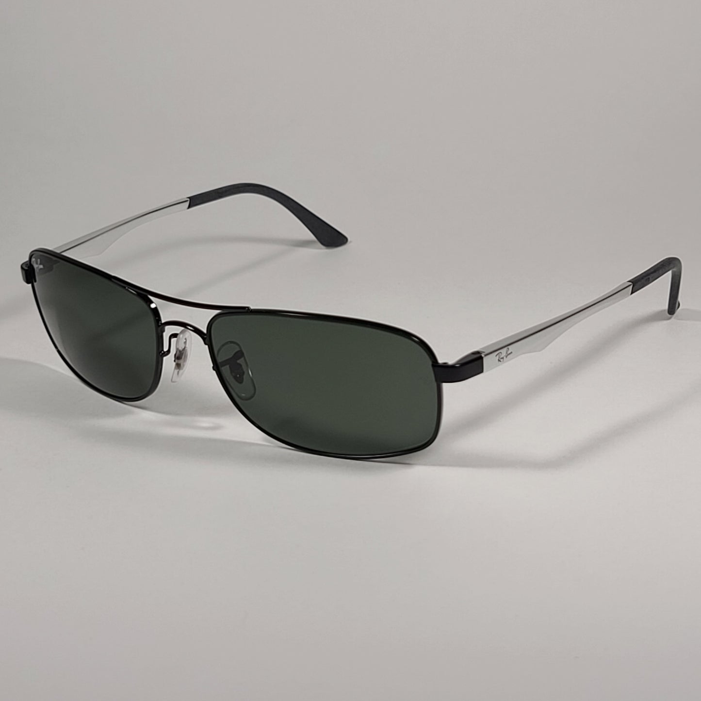 Ray-Ban Active Lifestyle Rectangle Sunglasses Black Silver Green Lens RB3484 002 - Sunglasses