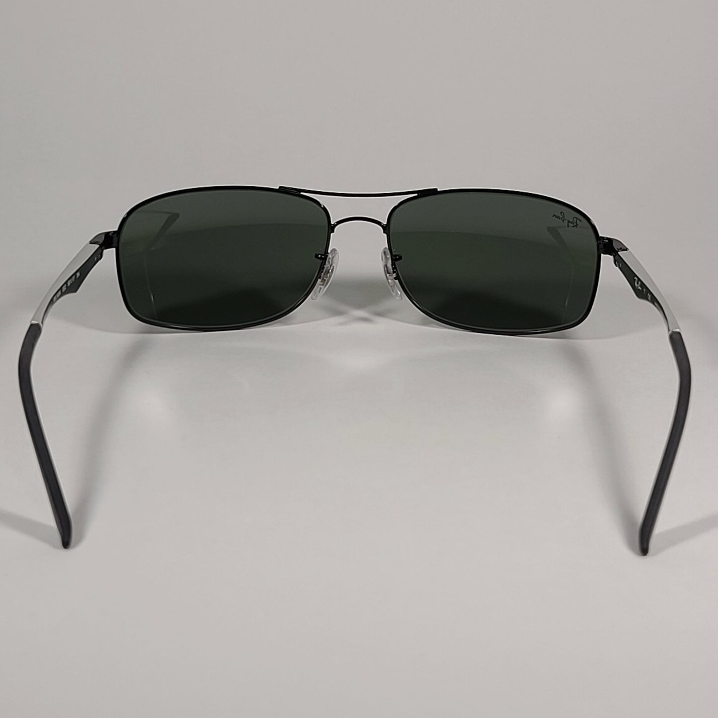 Ray-Ban Active Lifestyle Rectangle Sunglasses Black Silver Green Lens RB3484 002 - Sunglasses