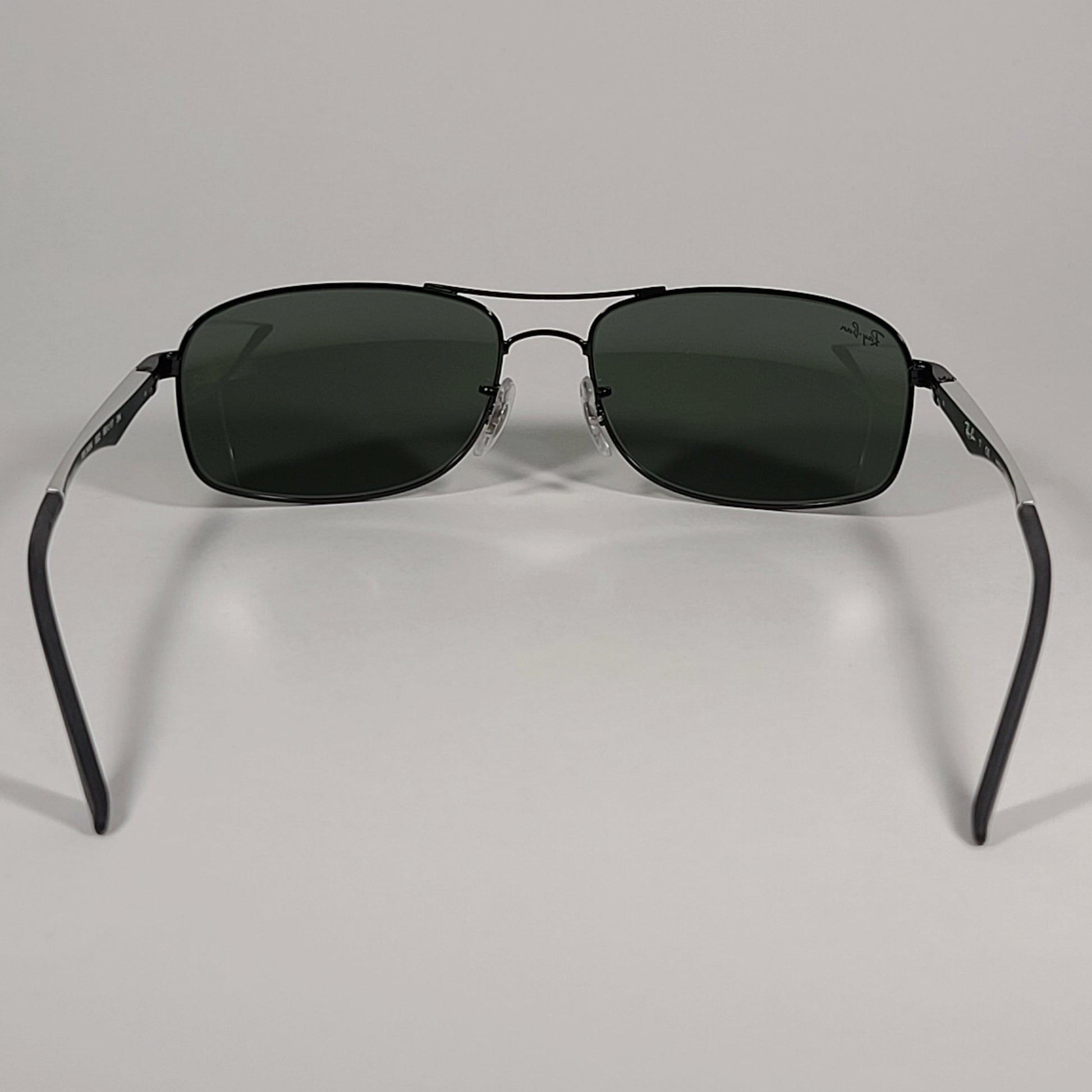 Ray-Ban Active Lifestyle Rectangle Sunglasses Black Silver Green Lens RB3484 002 - Sunglasses