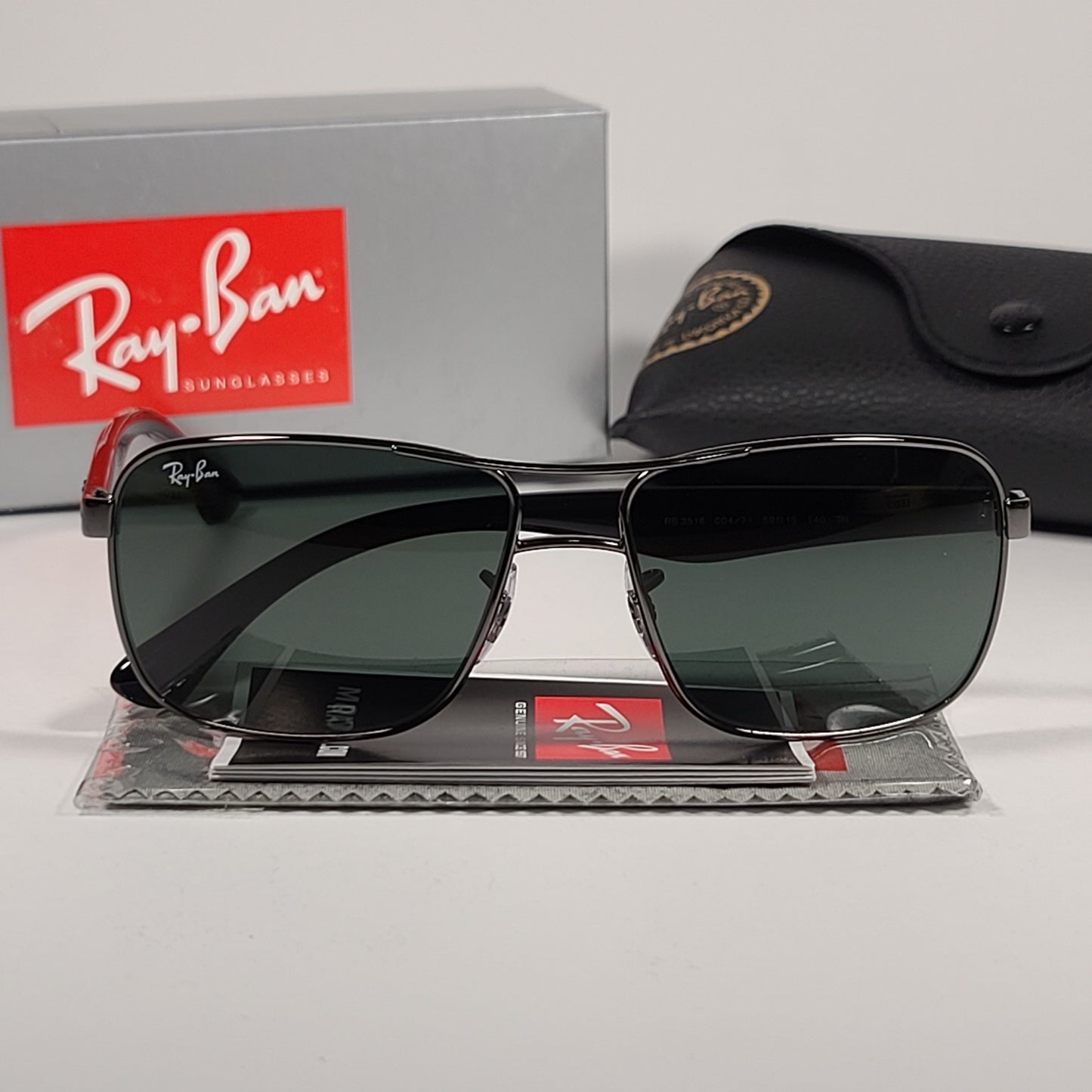 Ray-Ban Navigator Sunglasses RB3516 004/71 Gunmetal And Black Frame Green Lens - Sunglasses