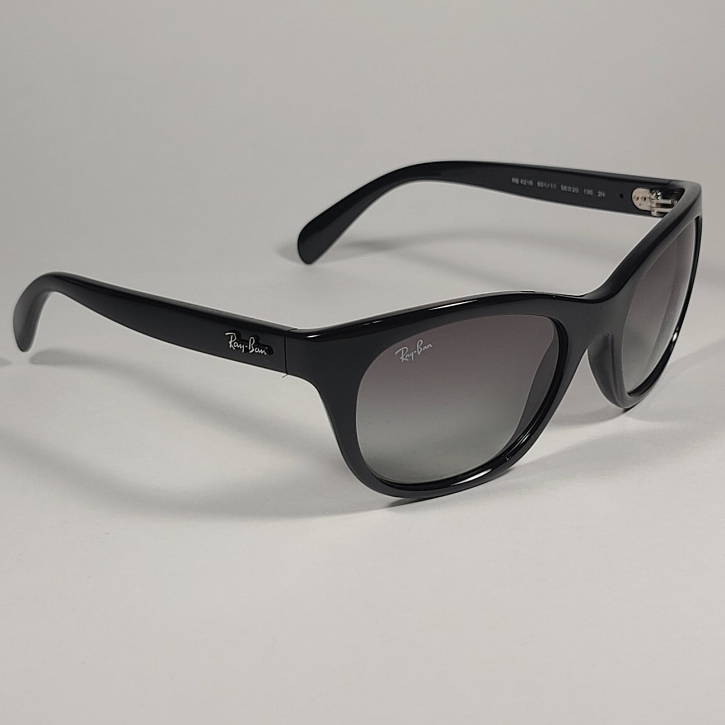 Ray-Ban Highstreet Square Sunglasses Shiny Black Frame Light Gray Gradient Lens RB4216 601/11 - Sunglasses