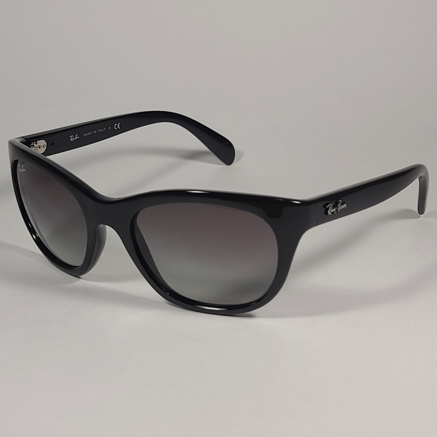 Ray-Ban Highstreet Square Sunglasses Shiny Black Frame Light Gray Gradient Lens RB4216 601/11 - Sunglasses