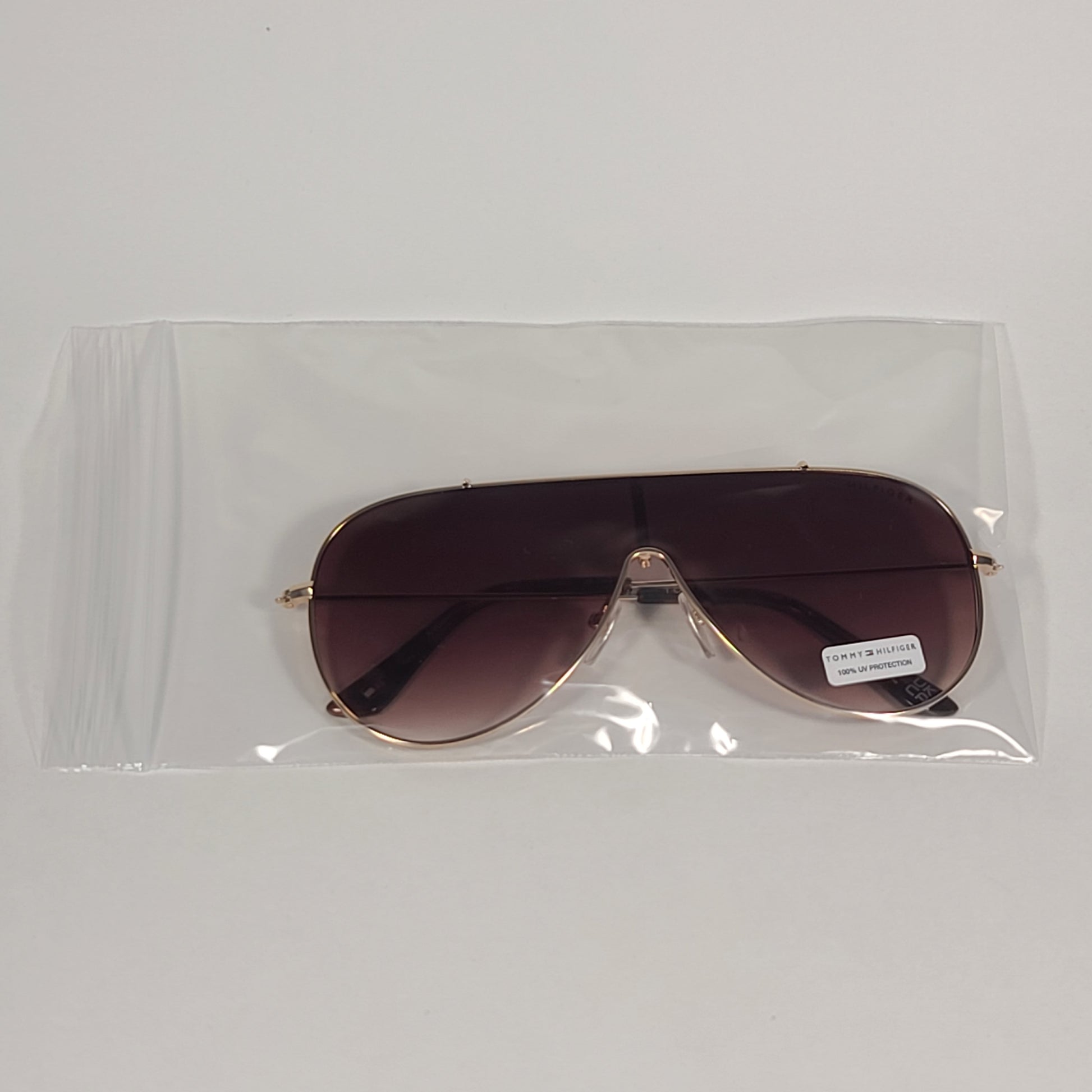 Tommy Hilfiger Abel Shield Sunglasses Gold Tortoise Frame Brown Gradient Lens ABEL MM OU605 - Sunglasses