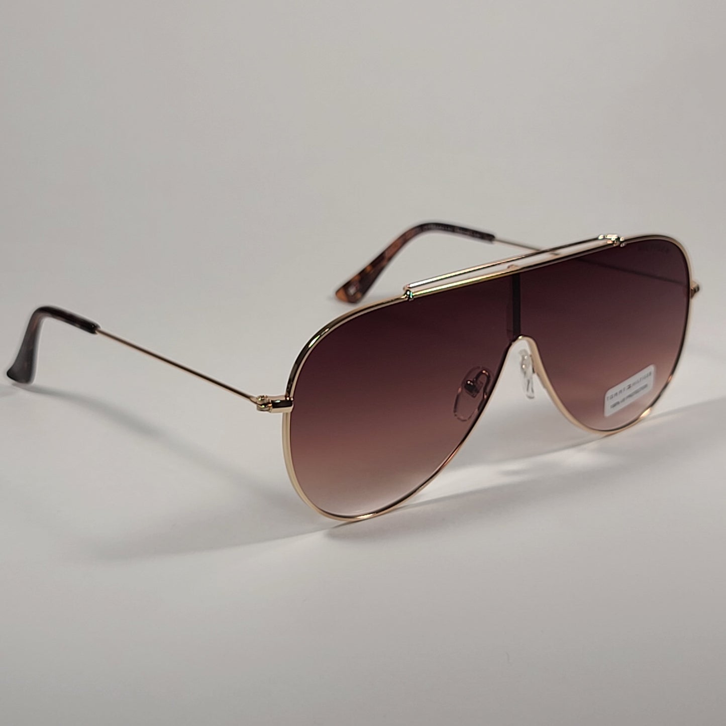 Tommy Hilfiger Abel Shield Sunglasses Gold Tortoise Frame Brown Gradient Lens ABEL MM OU605 - Sunglasses