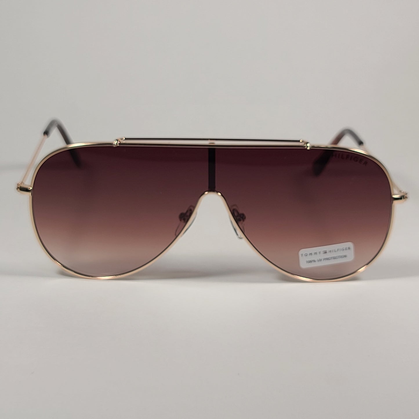 Tommy Hilfiger Abel Shield Sunglasses Gold Tortoise Frame Brown Gradient Lens ABEL MM OU605 - Sunglasses