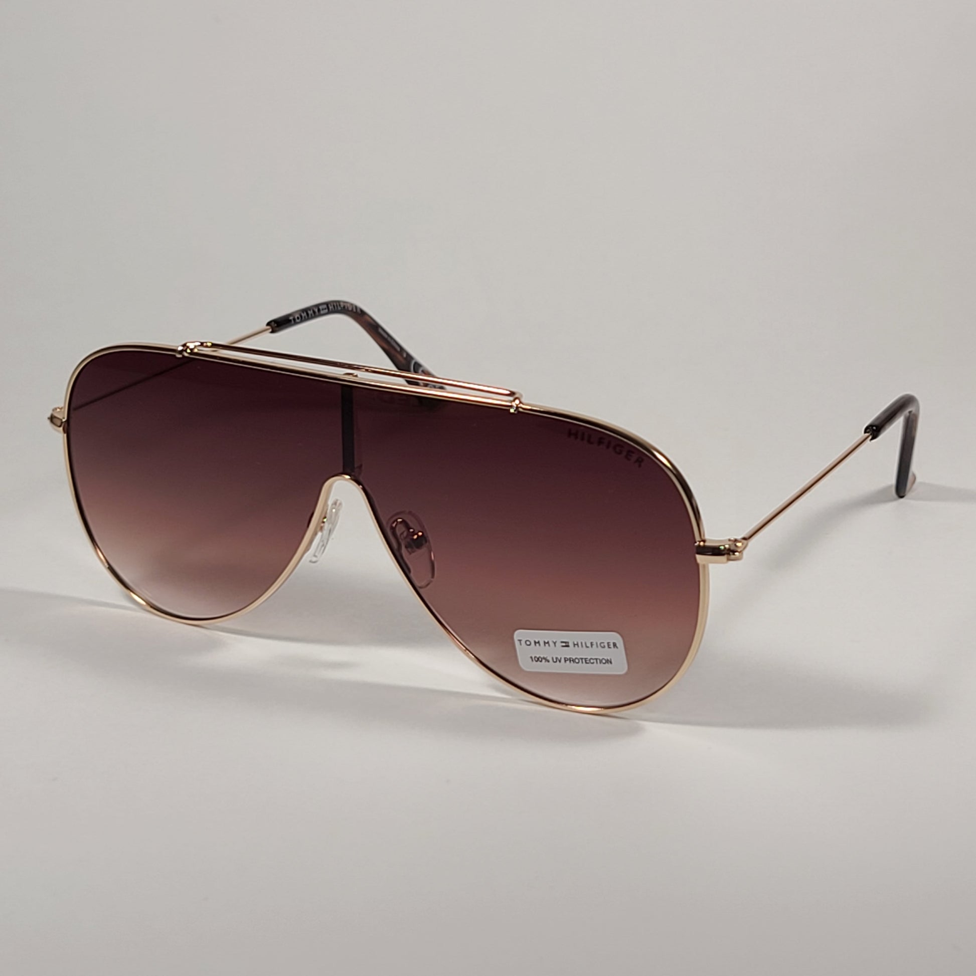 Tommy Hilfiger Abel Shield Sunglasses Gold Tortoise Frame Brown Gradient Lens ABEL MM OU605 - Sunglasses