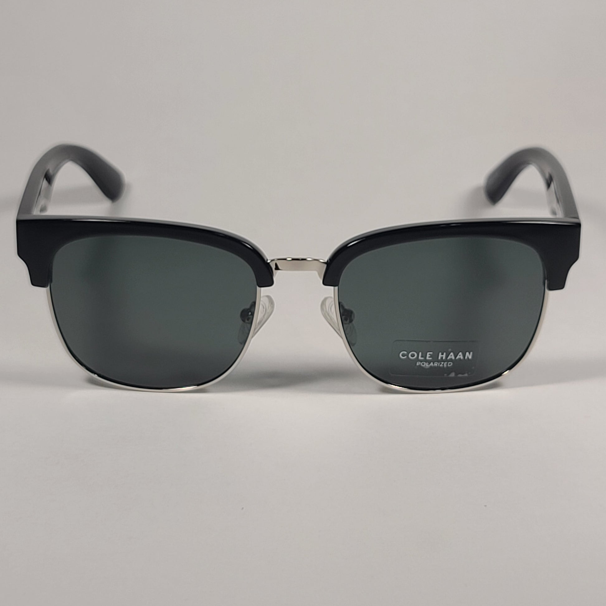 Cole Haan CH9011 001 Polarized Club Sunglasses Shiny Black Silver Frame Gray Lens - Sunglasses