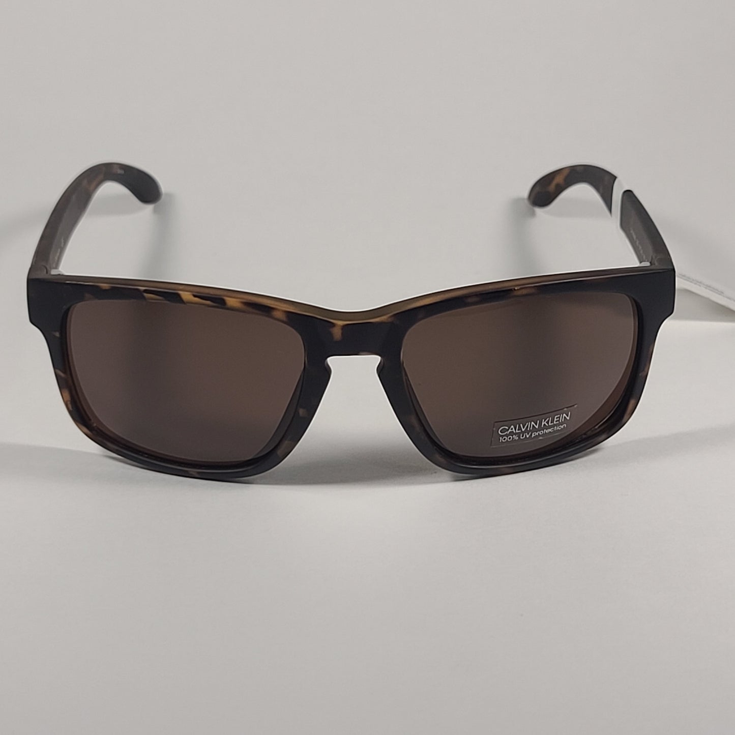 Calvin Klein Rectangle Sunglasses CK19566S 235 Matte Brown Tortoise Frame Brown Lens - Sunglasses