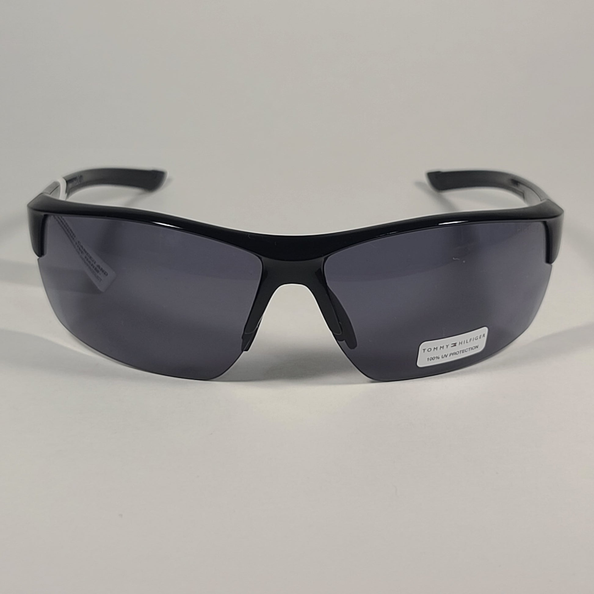 Tommy Hilfiger Fury Sport Wrap Sunglasses Shiny Black Frame Gray Lens FURY MP OU571 - Sunglasses