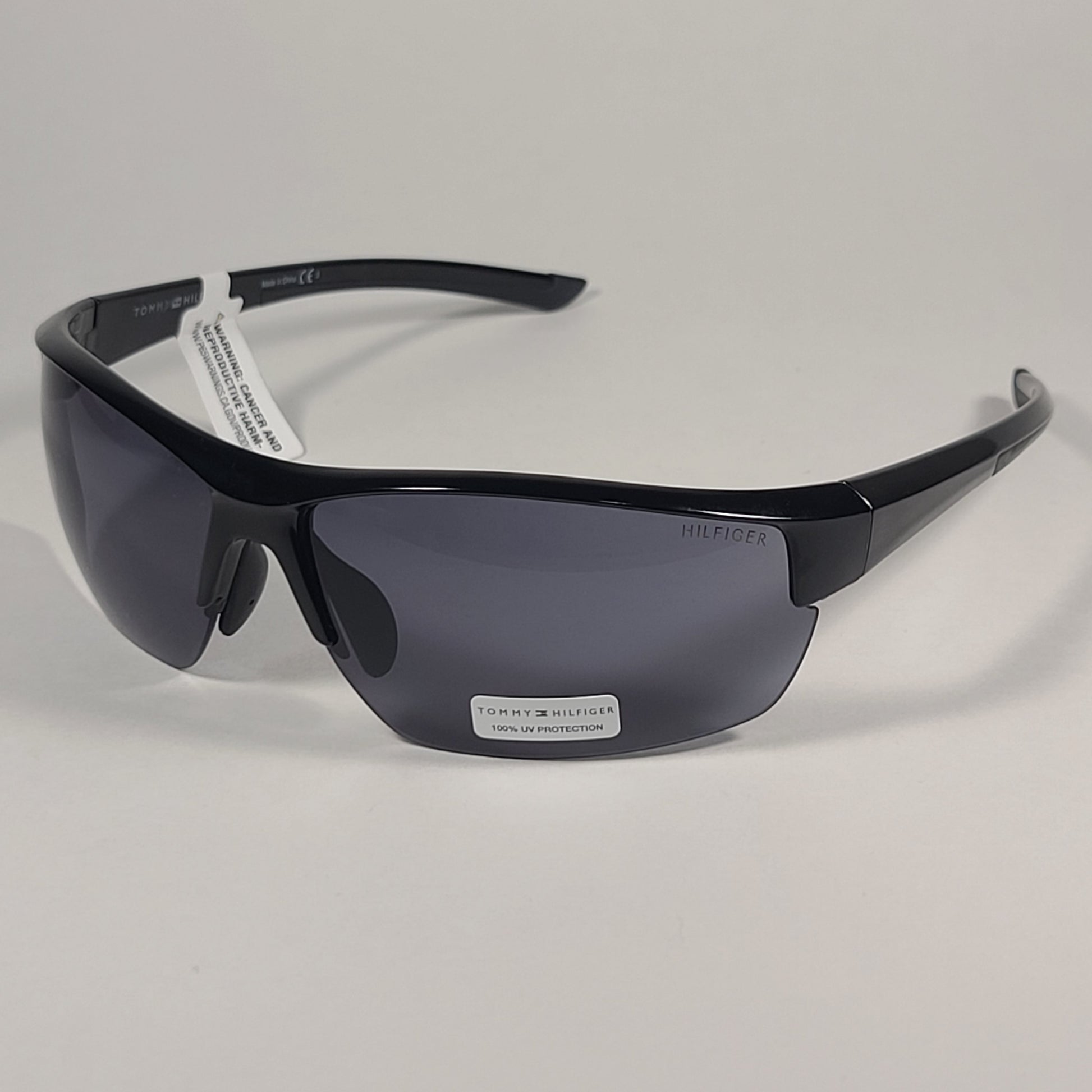 Tommy Hilfiger Fury Sport Wrap Sunglasses Shiny Black Frame Gray Lens FURY MP OU571 - Sunglasses