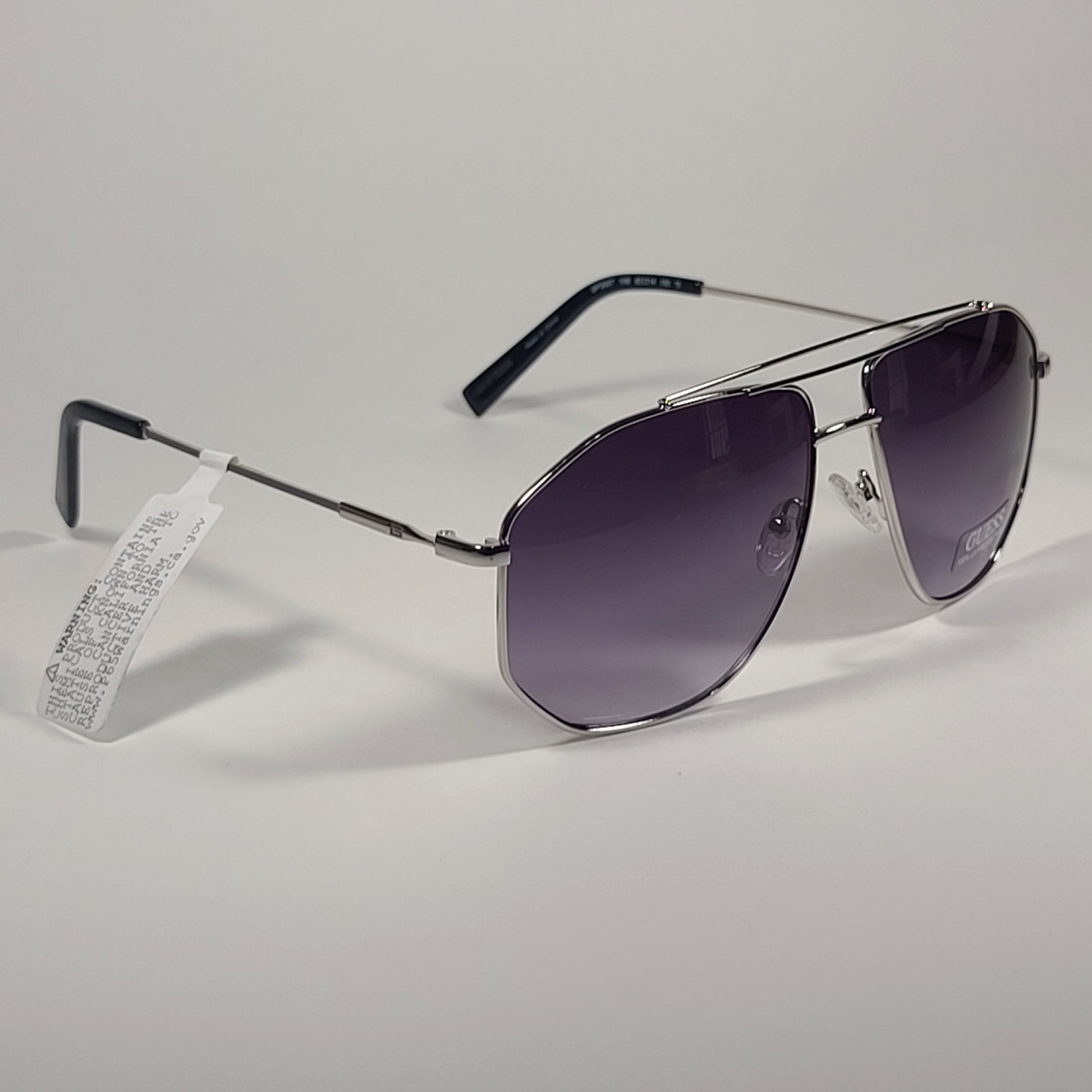 Guess GF5087 10B Geometric Aviator Sunglasses Silver Frame Smoke Gradient Lens - Sunglasses